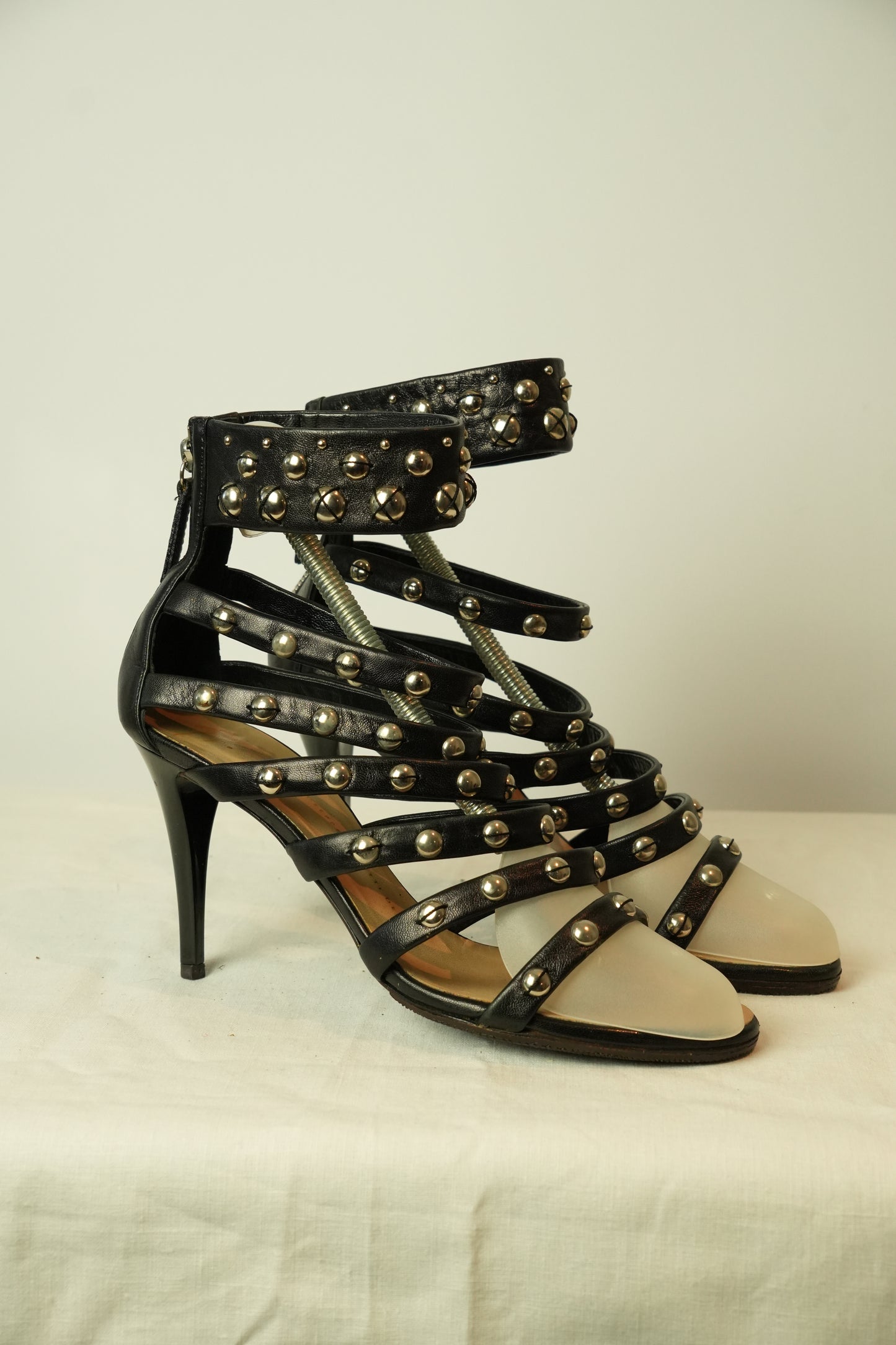 Giuseppe Zanotti Studded Strappy Zipback Heels Sz 39