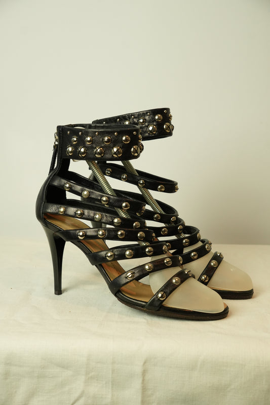Giuseppe Zanotti Studded Strappy Zipback Heels Sz 39