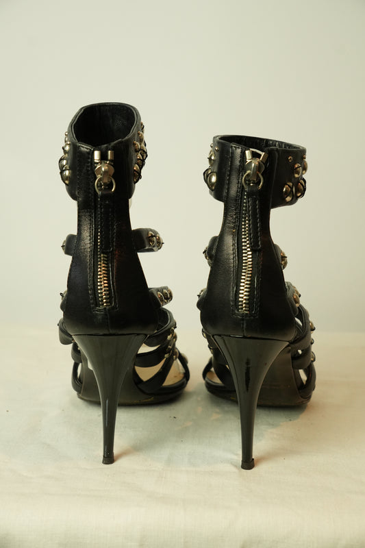 Giuseppe Zanotti Studded Strappy Zipback Heels Sz 39