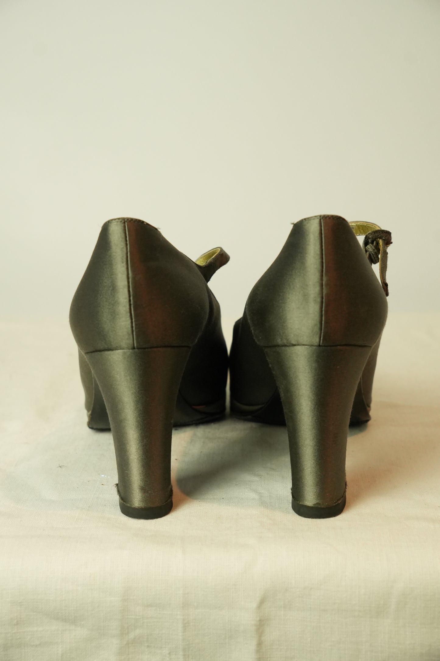 Chanel Grey Satin Mary Jane Pumps Sz 38