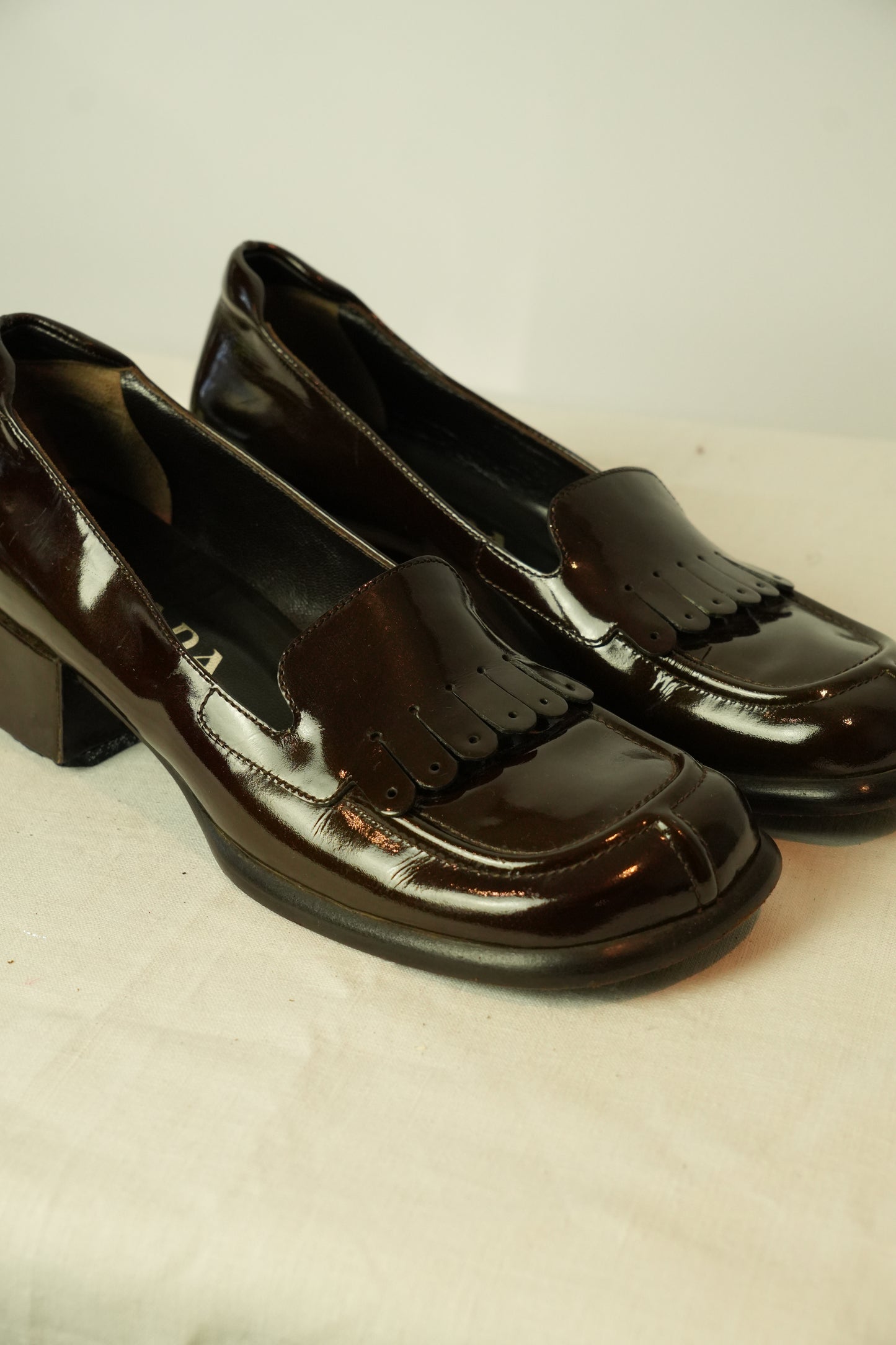 Prada Brown Patent Tassel Leather Loafer Sz 35.5