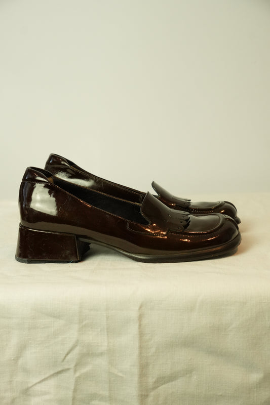 Prada Brown Patent Tassel Leather Loafer Sz 35.5