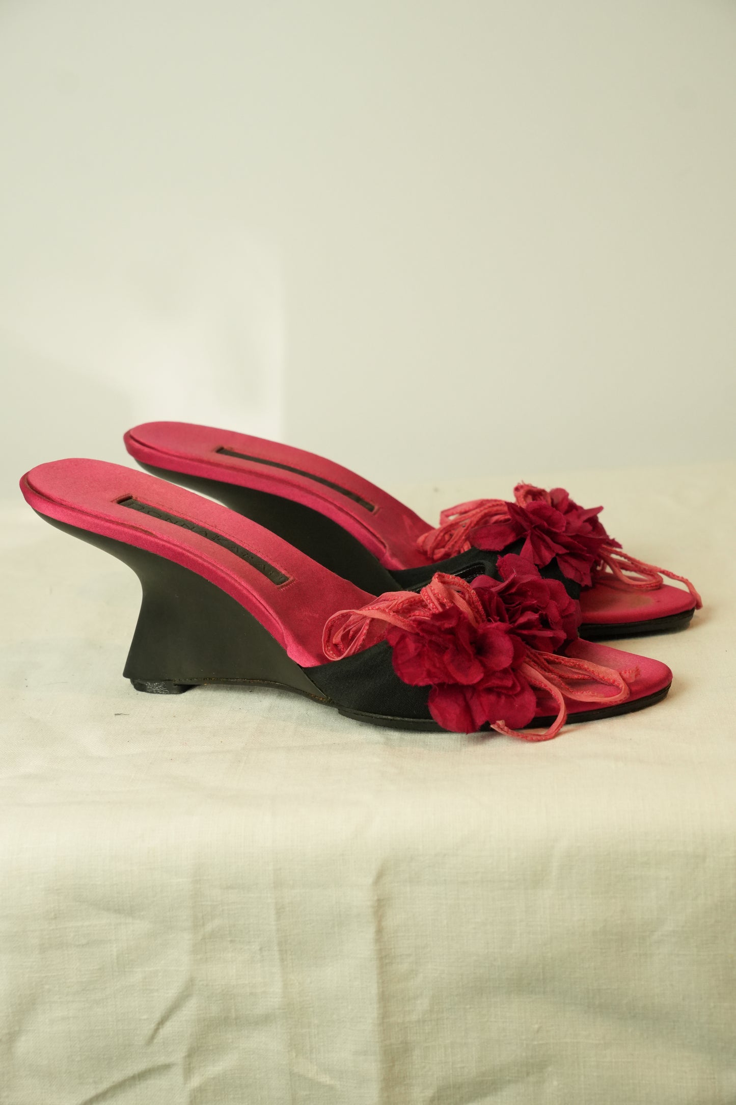 Donna Karan Velvet Floral Motif Wedges Heels