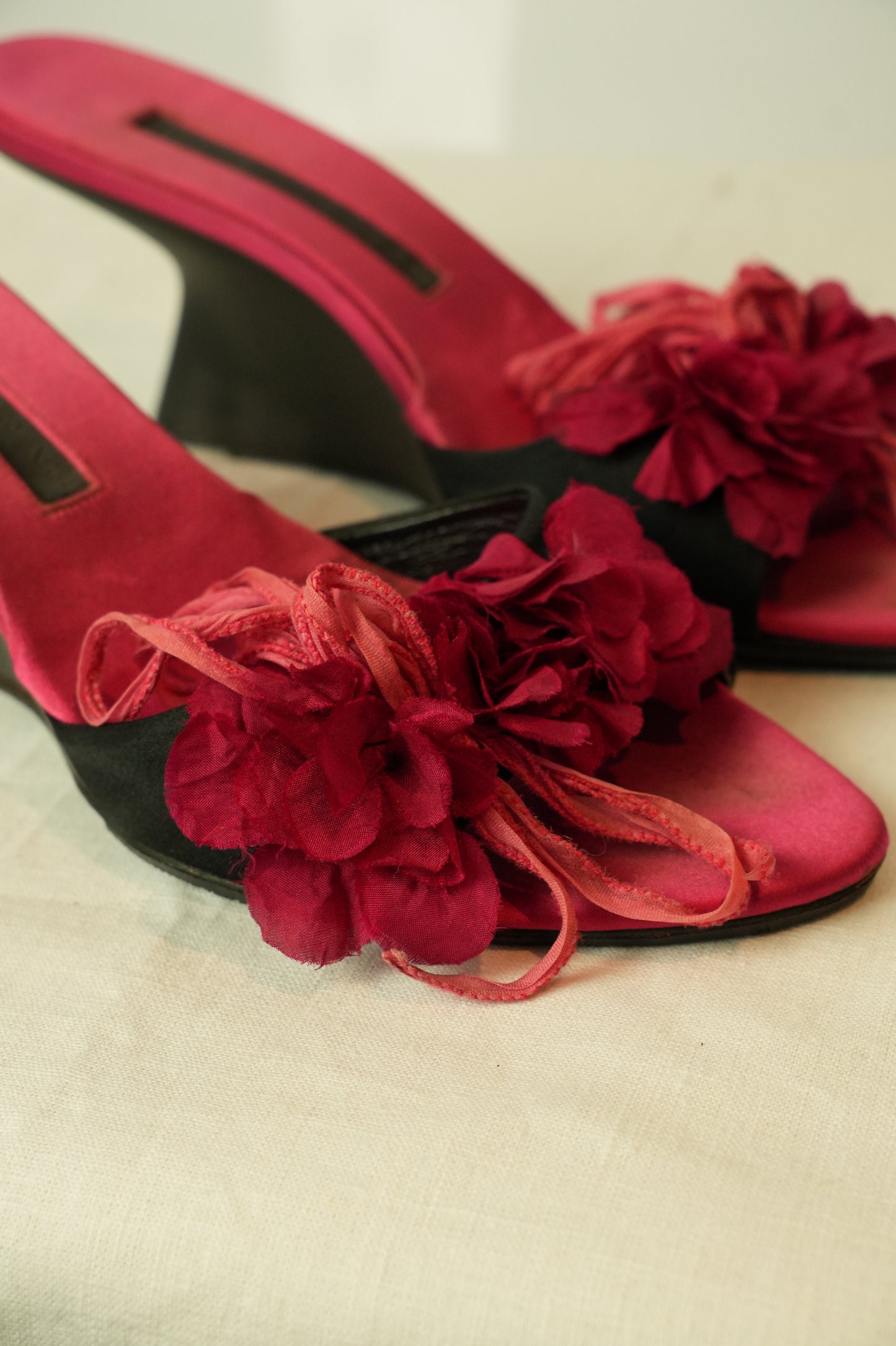 Donna Karan Velvet Floral Motif Wedges Heels