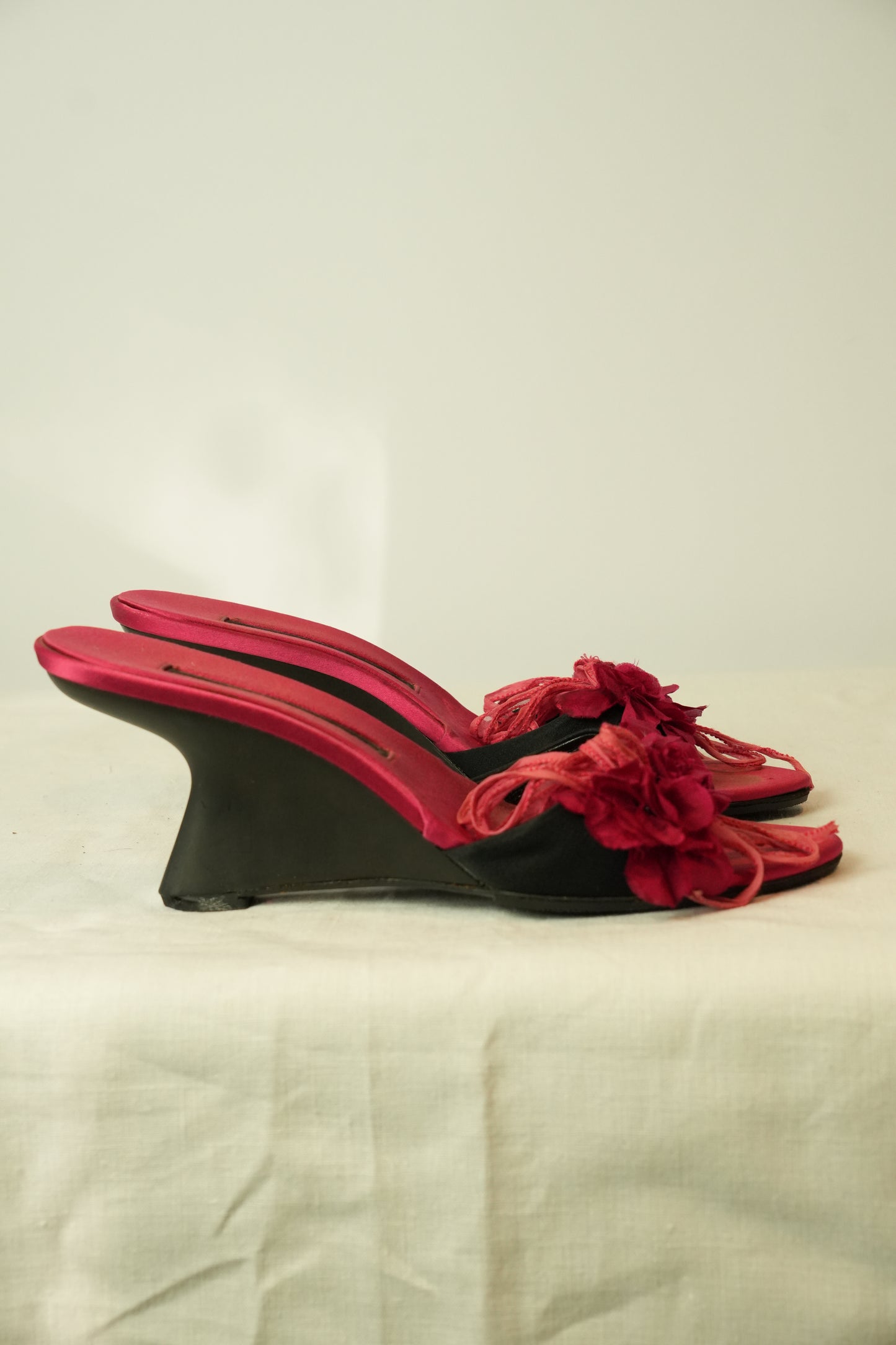 Donna Karan Velvet Floral Motif Wedges Heels