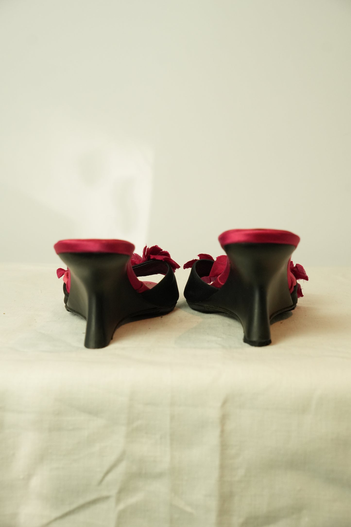 Donna Karan Velvet Floral Motif Wedges Heels
