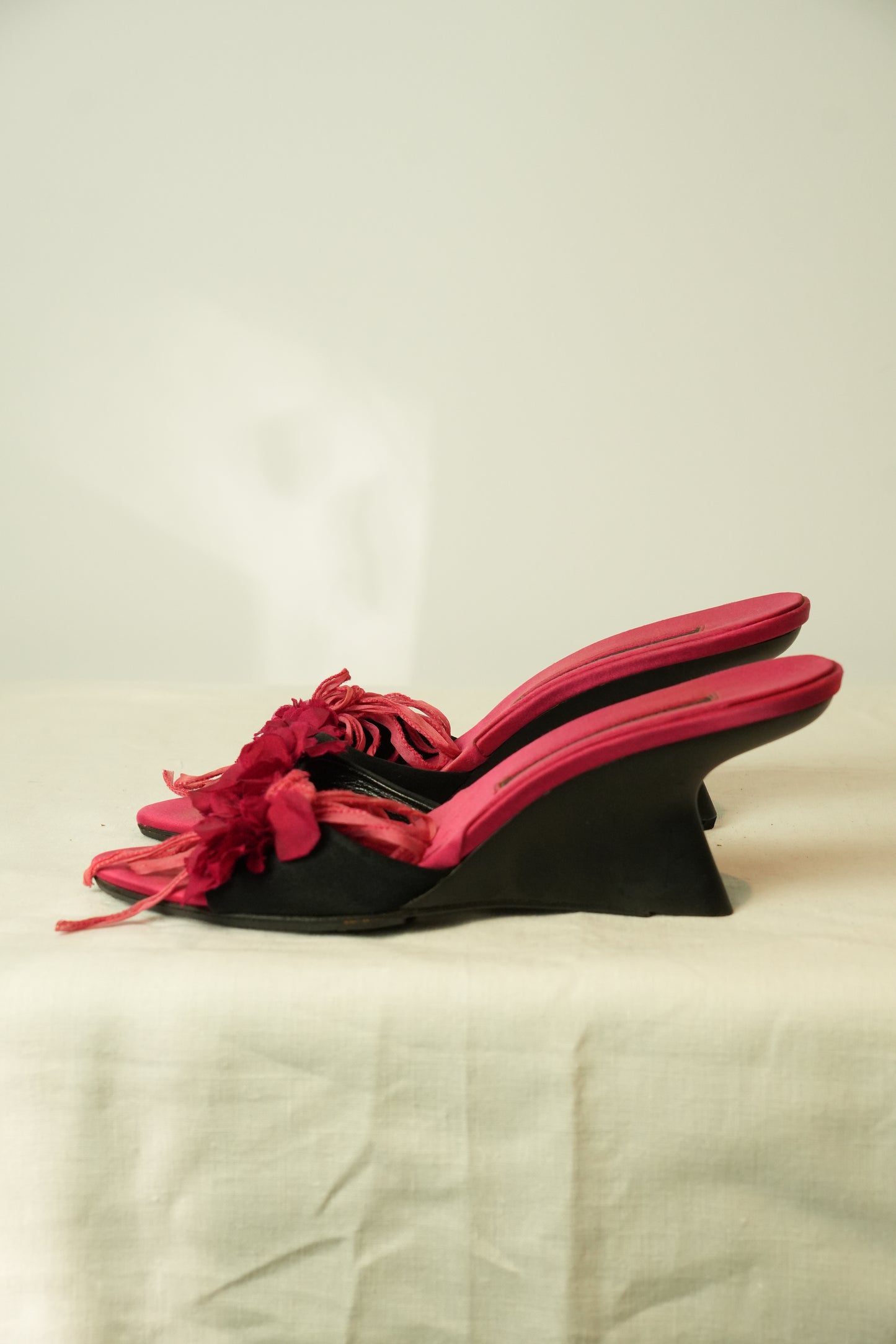 Donna Karan Velvet Floral Motif Wedges Heels