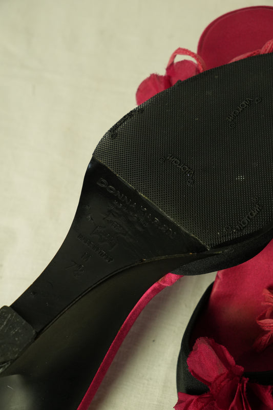 Donna Karan Velvet Floral Motif Wedges Heels
