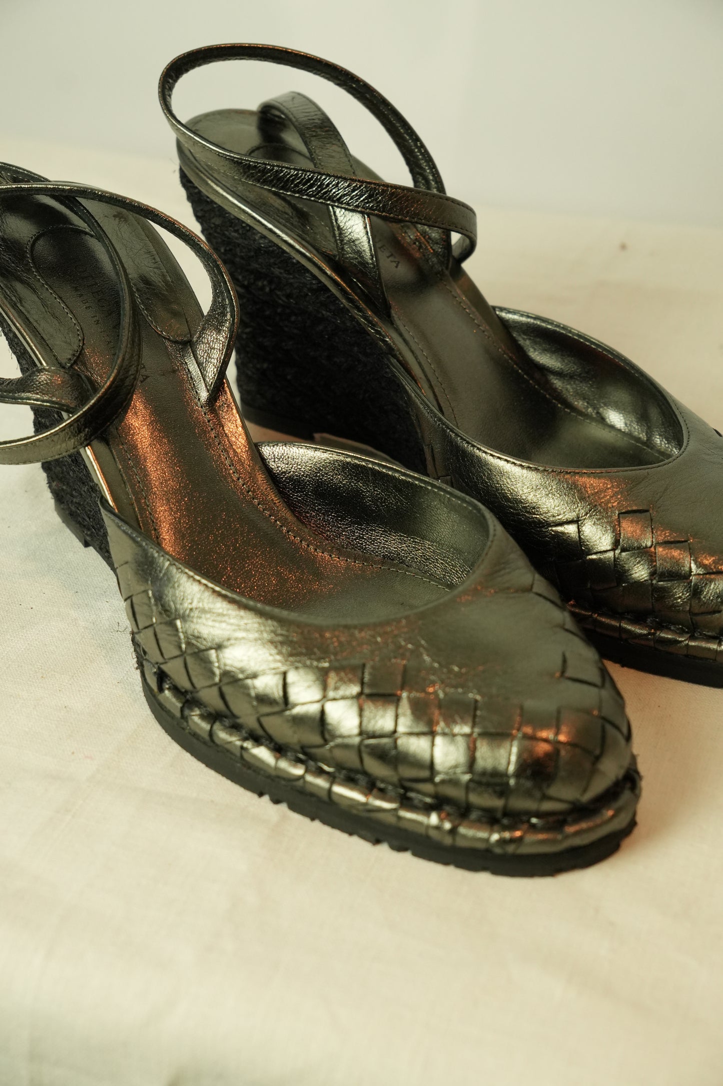 Bottega Veneta Intrecciato Woven Wedge Sandals Sz 37