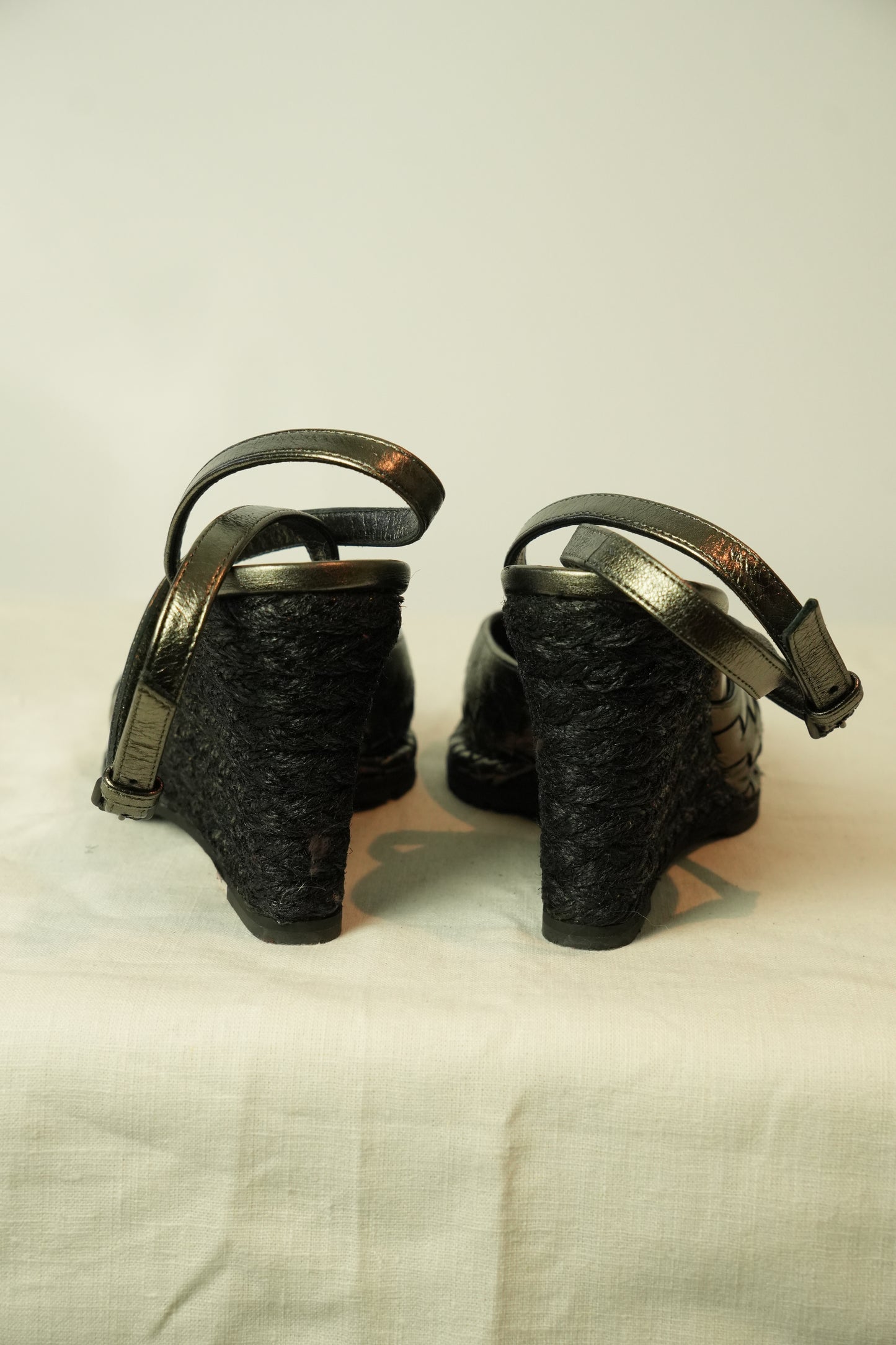 Bottega Veneta Intrecciato Woven Wedge Sandals Sz 37