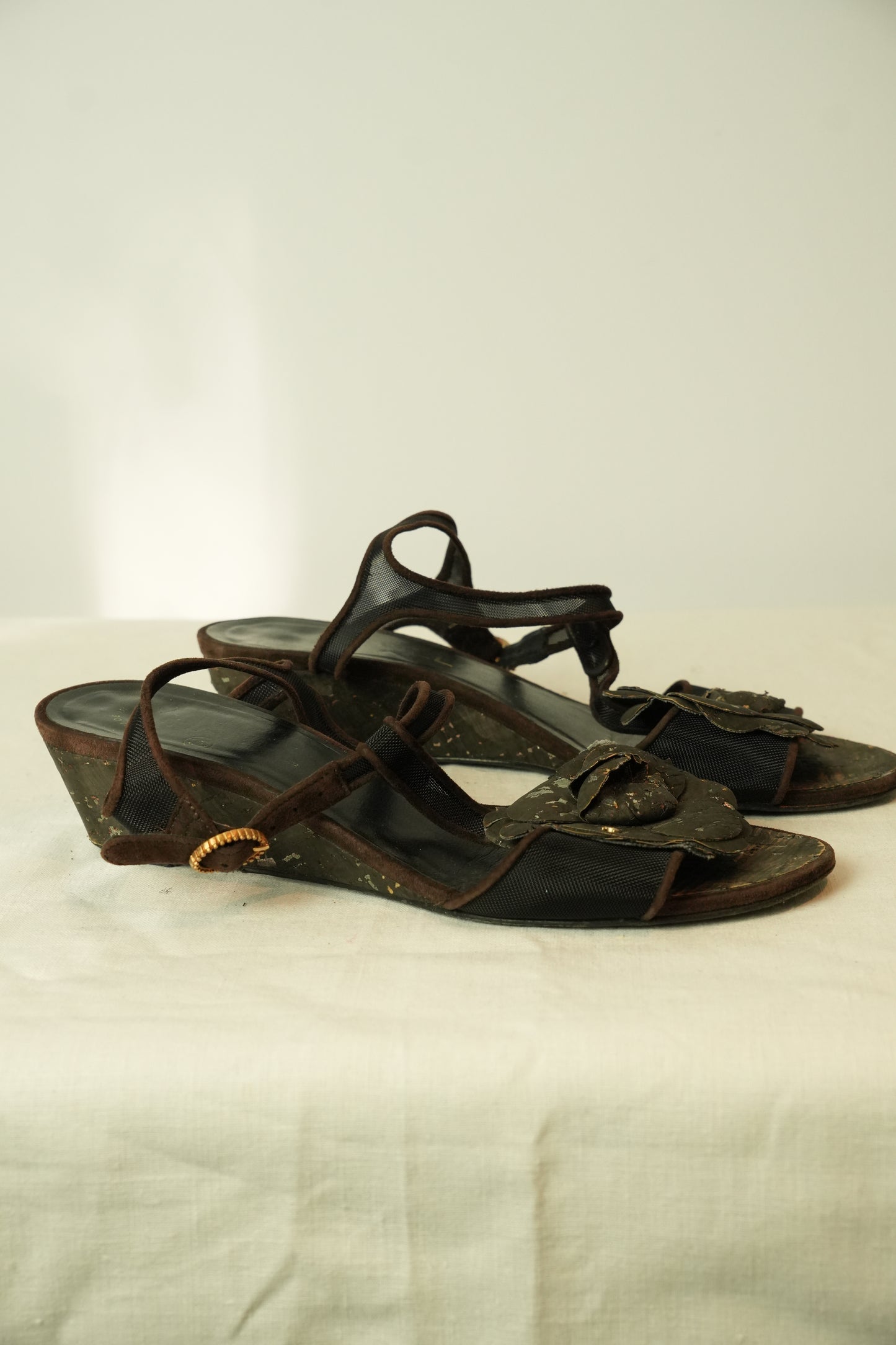 Chanel Camelia Sandals Sz 37.5