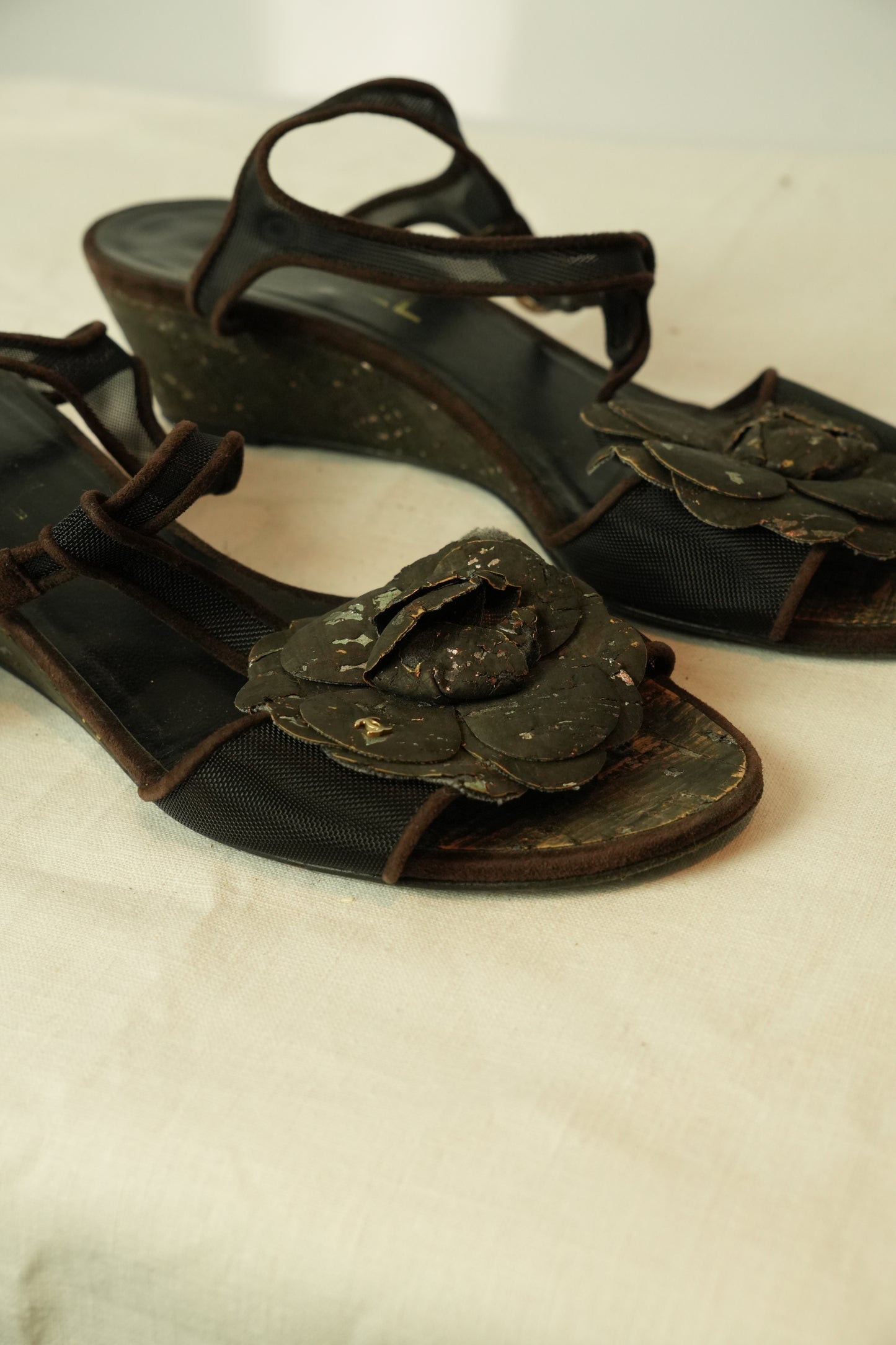 Chanel Camelia Sandals Sz 37.5