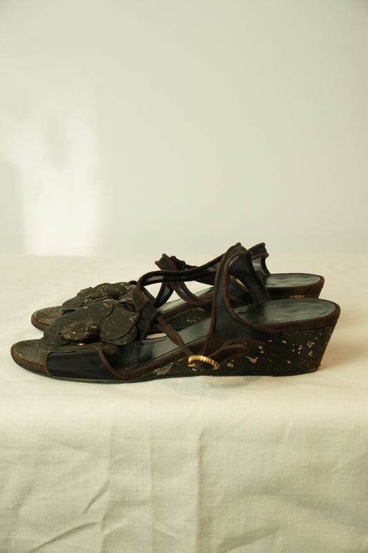 Chanel Camelia Sandals Sz 37.5