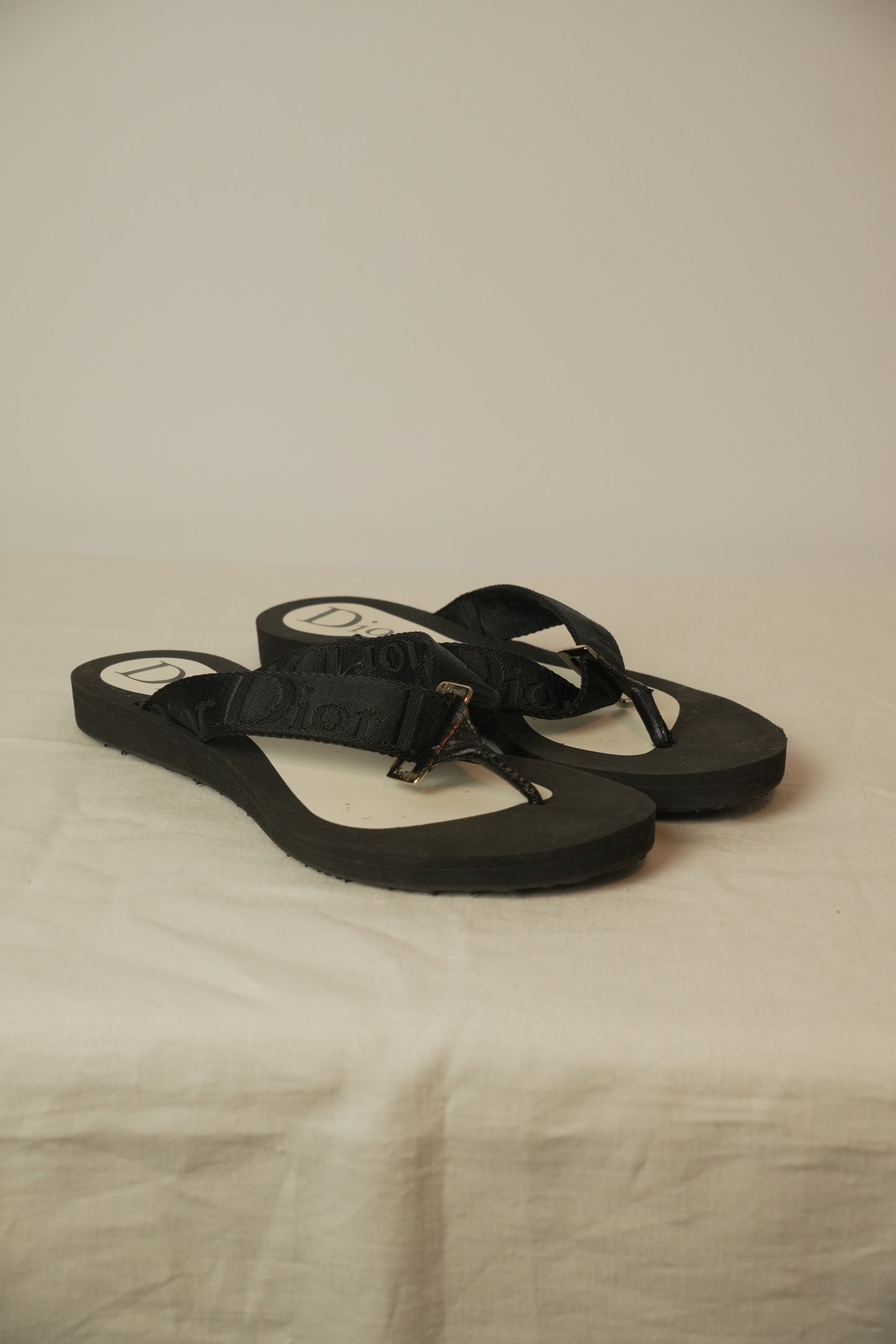 Christian Dior Black Logo Thong Sandals Sz 36