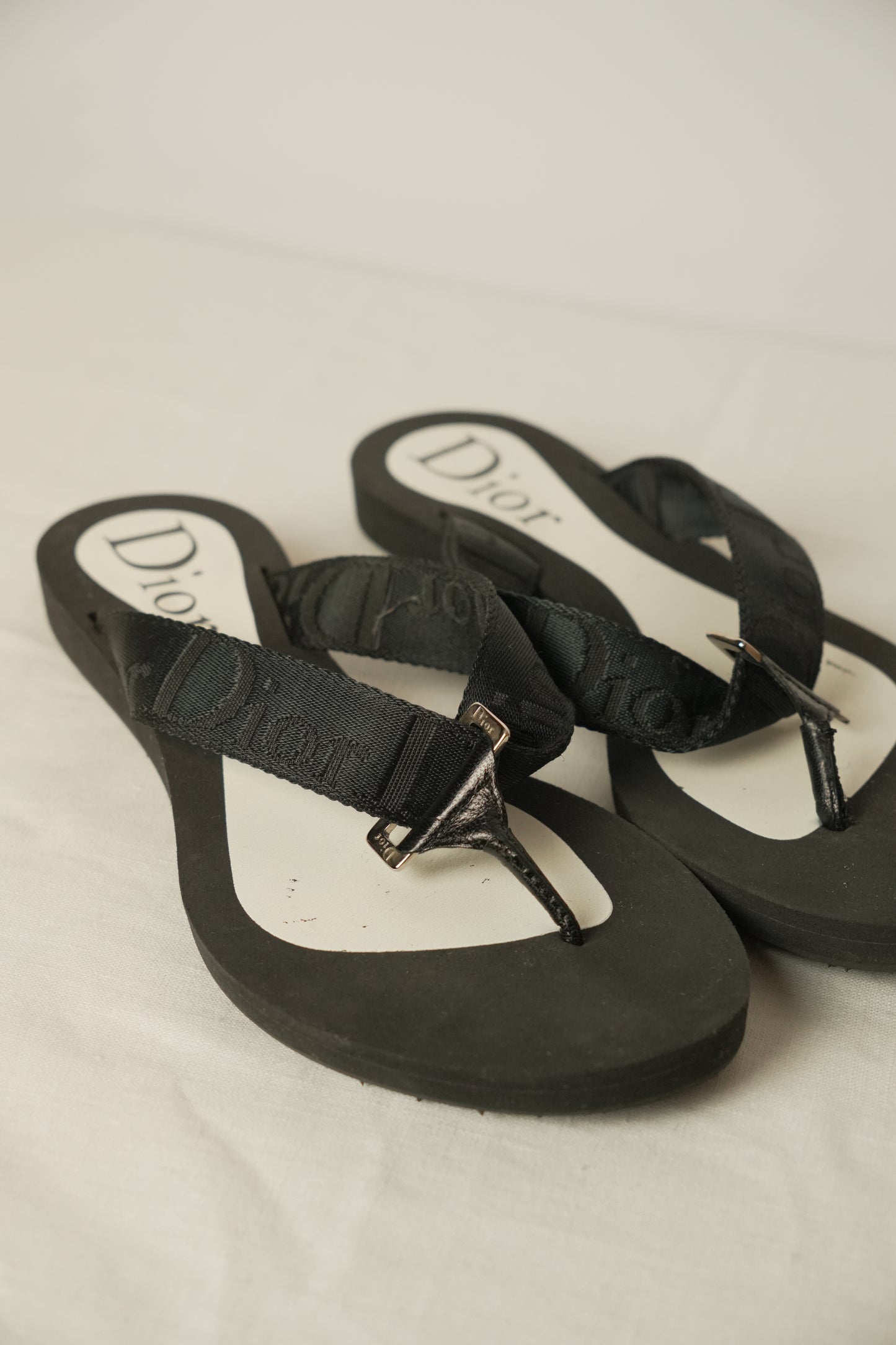 Christian Dior Black Logo Thong Sandals Sz 36