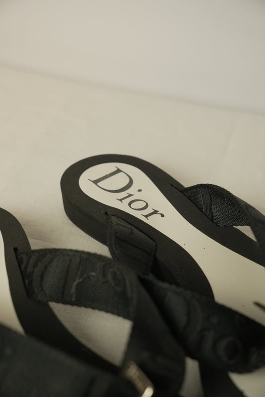 Christian Dior Black Logo Thong Sandals Sz 36