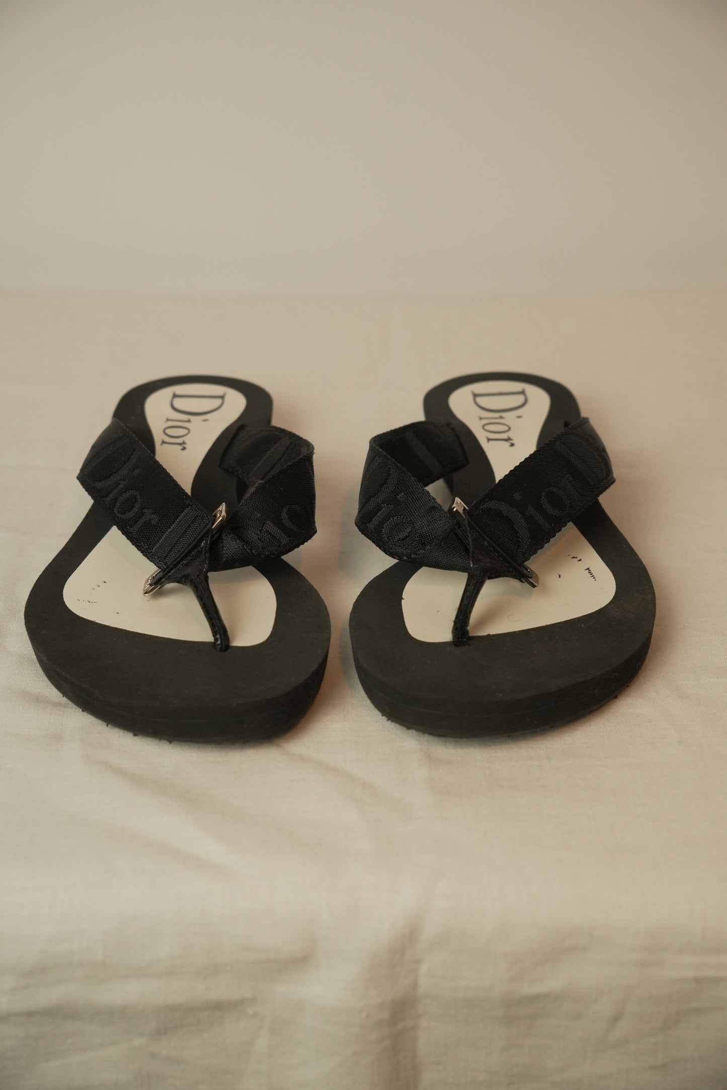Christian Dior Black Logo Thong Sandals Sz 36