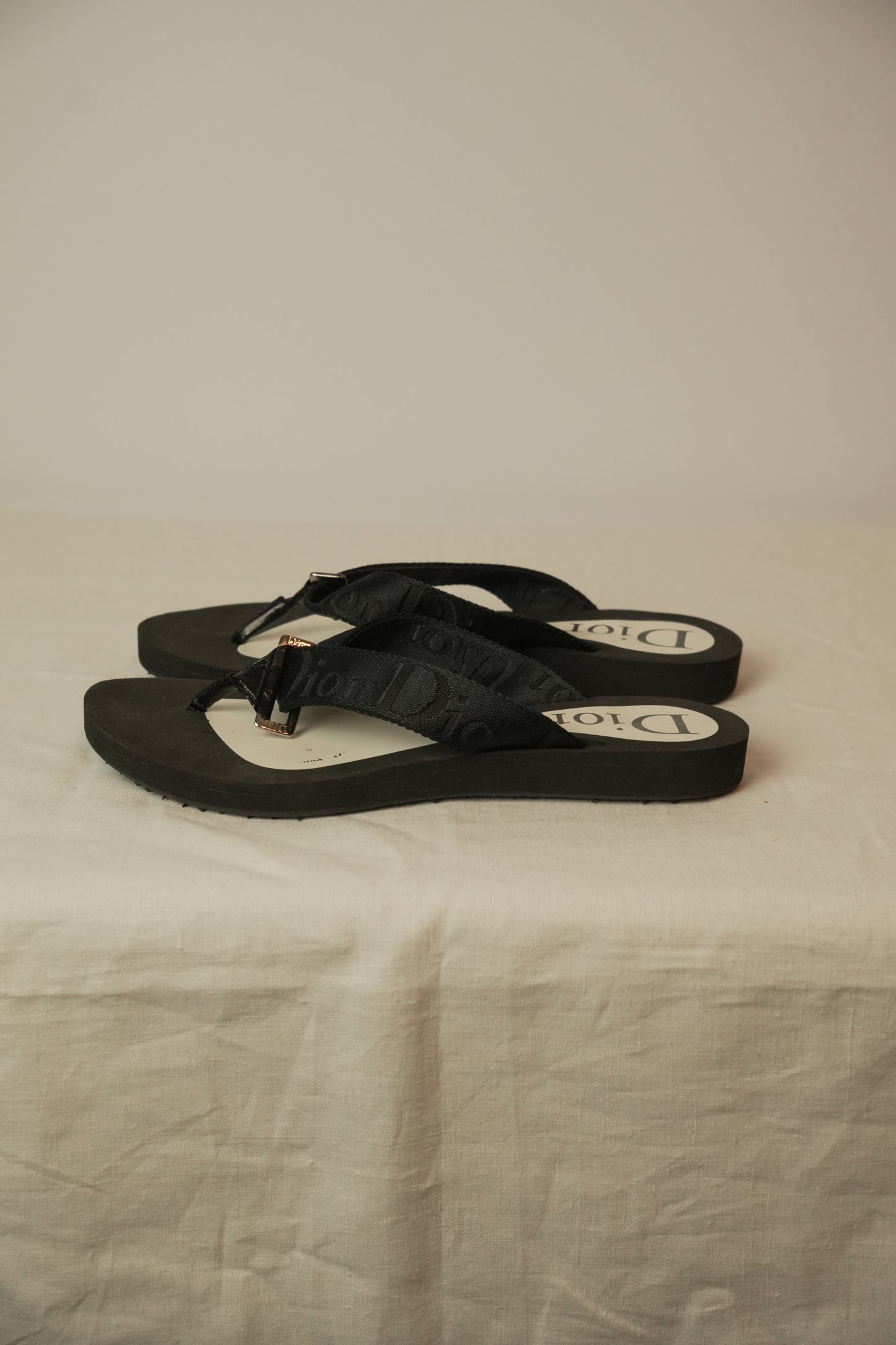 Christian Dior Black Logo Thong Sandals Sz 36