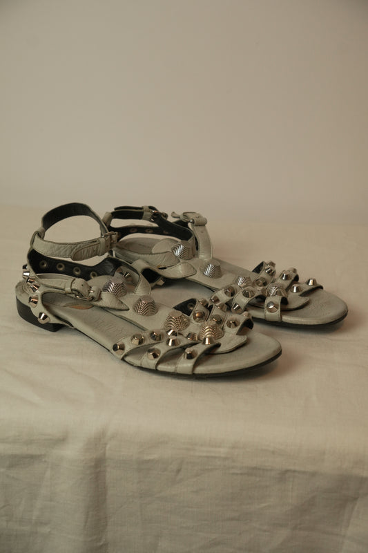 Balenciaga Paris Studded Open Toe Ankle Strap Sandals Gray Size 8.5