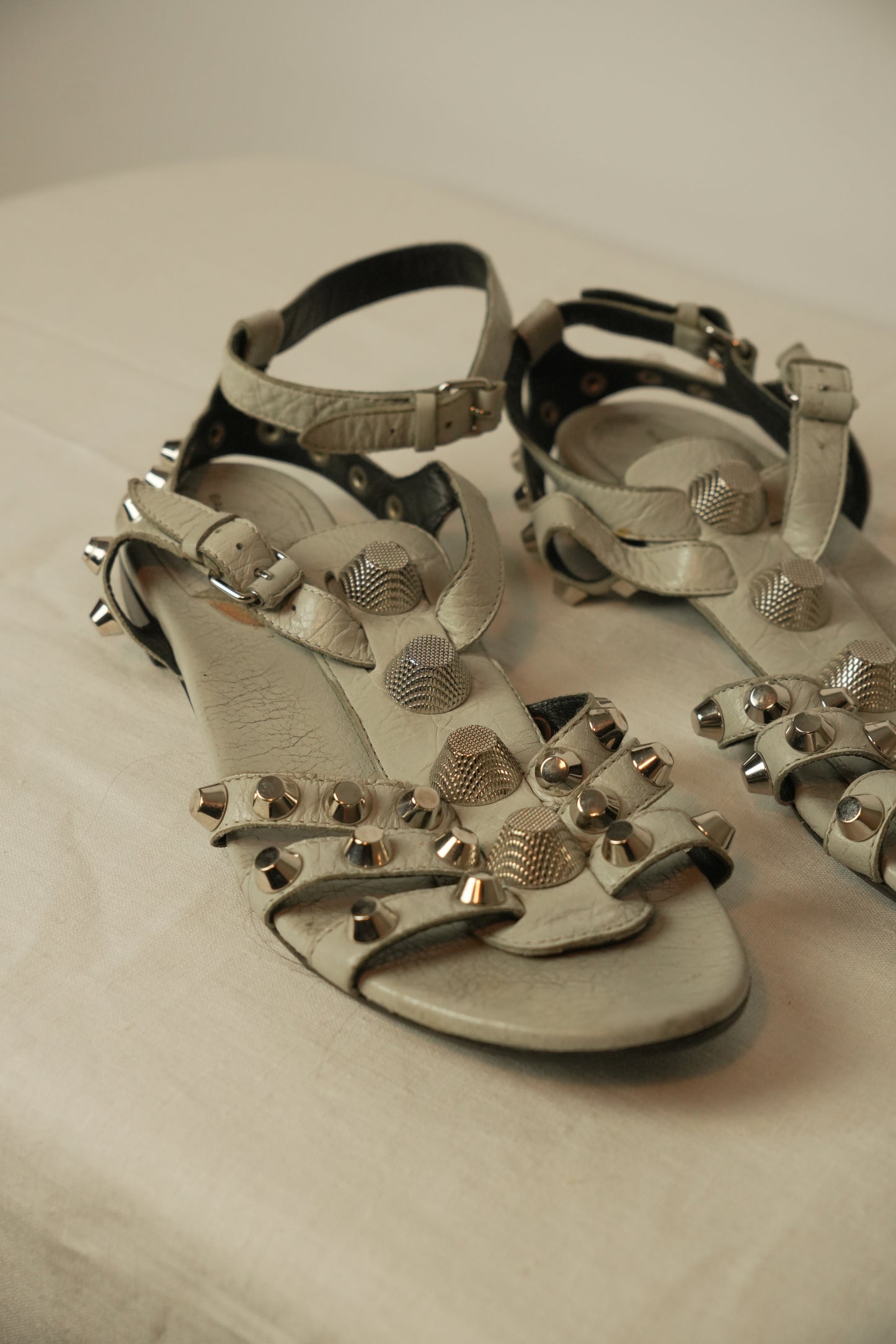 Balenciaga Paris Studded Open Toe Ankle Strap Sandals Gray Size 8.5