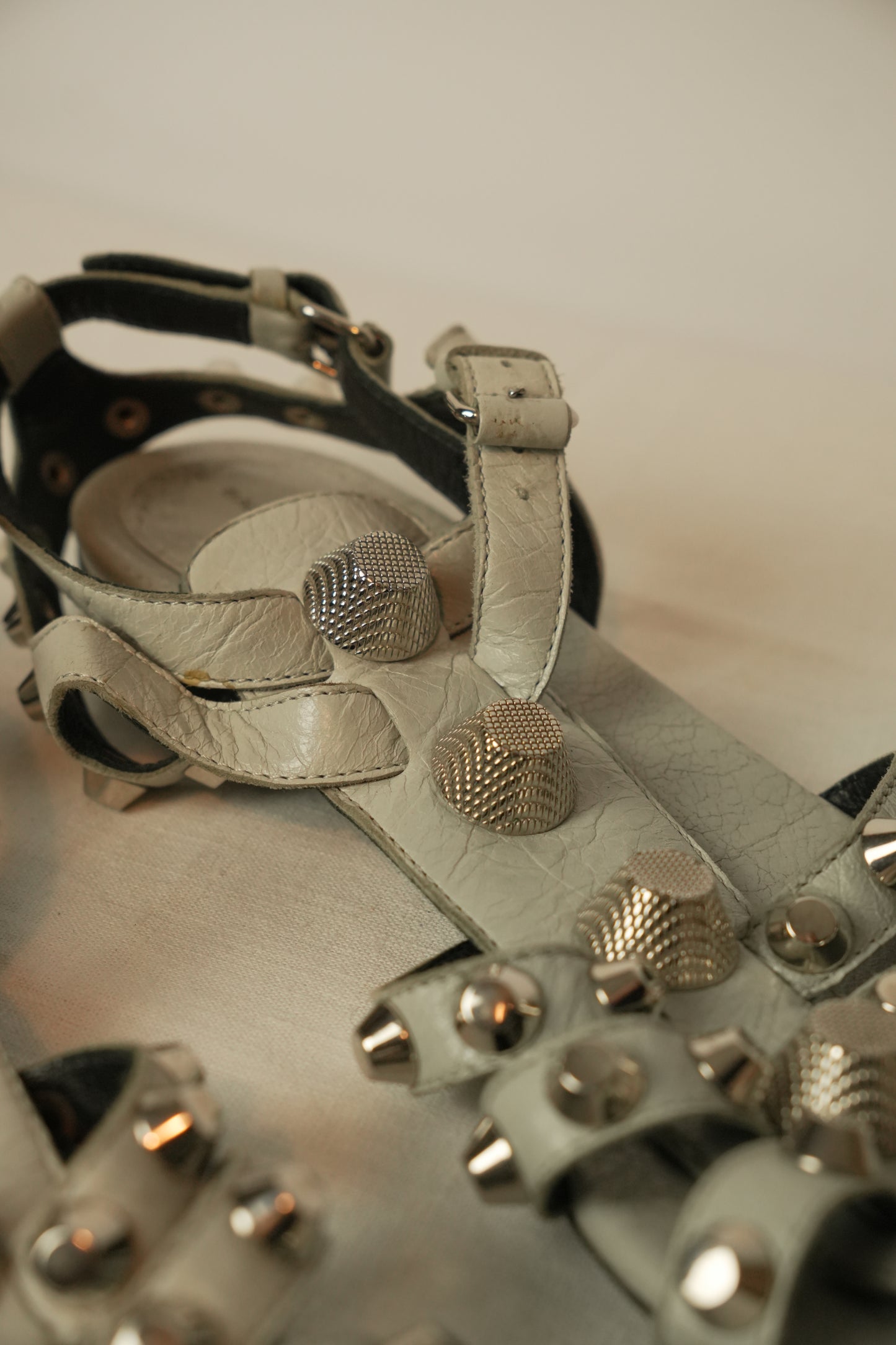 Balenciaga Paris Studded Open Toe Ankle Strap Sandals Gray Size 8.5