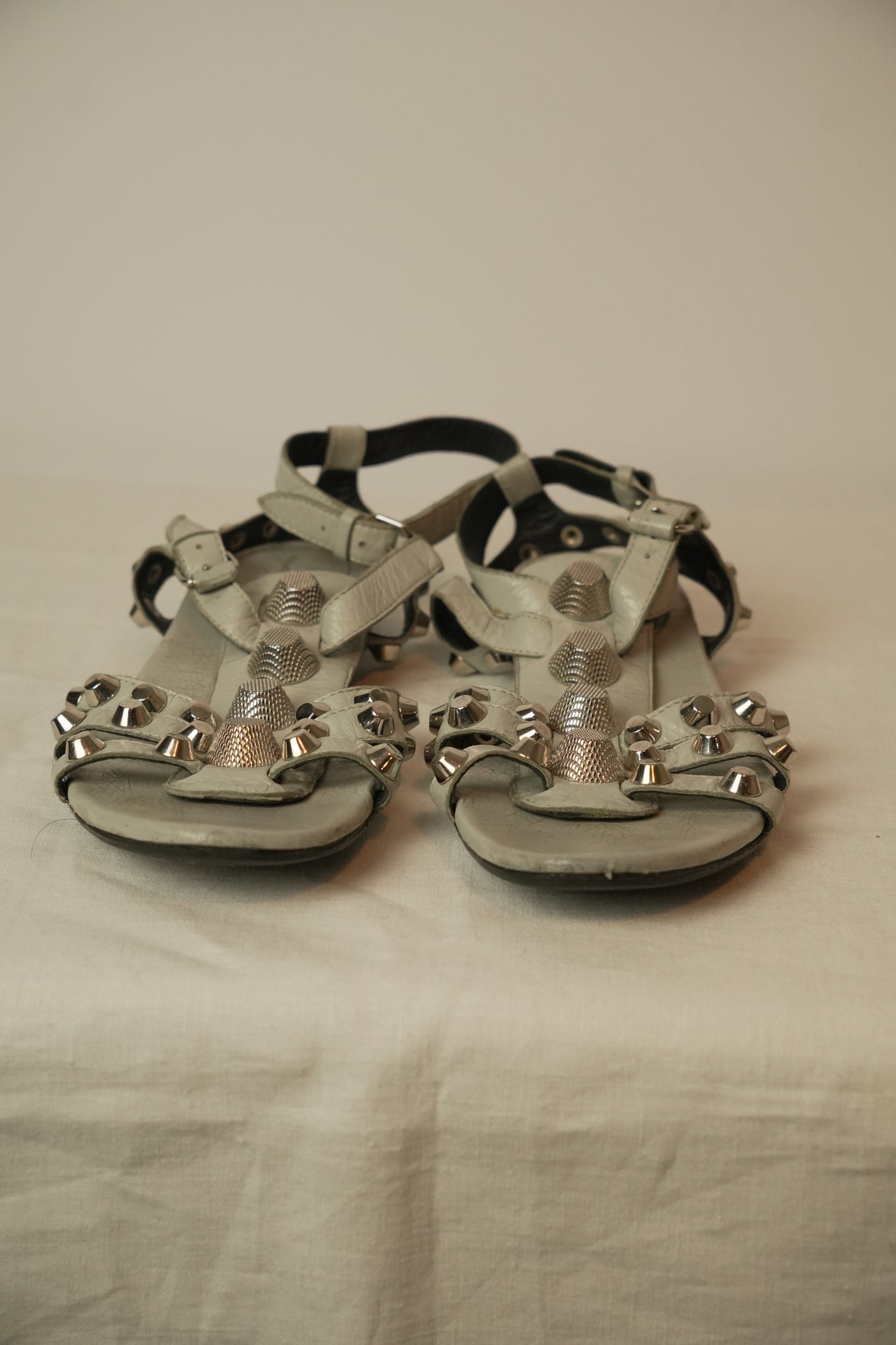 Balenciaga Paris Studded Open Toe Ankle Strap Sandals Gray Size 8.5