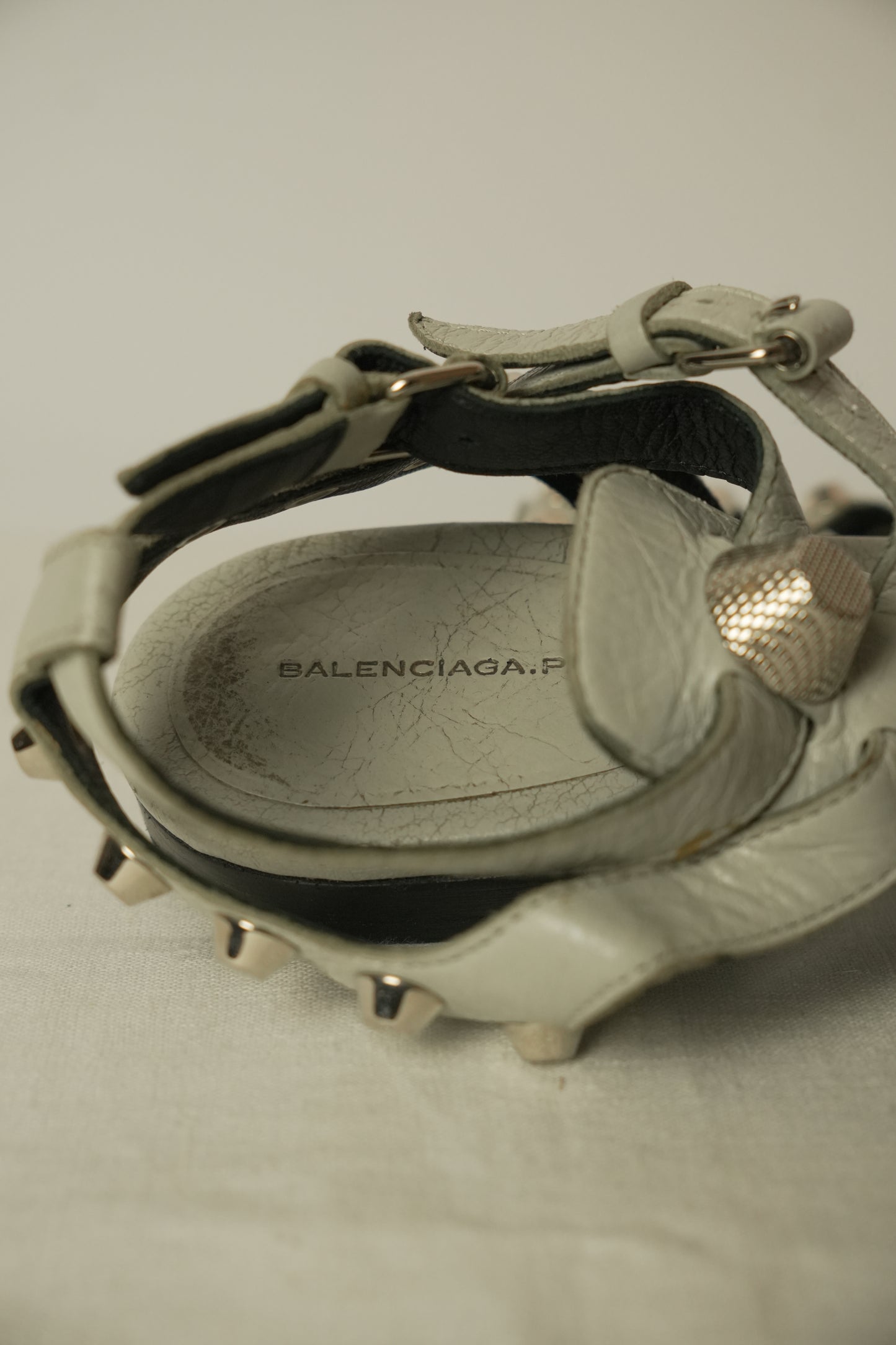Balenciaga Paris Studded Open Toe Ankle Strap Sandals Gray Size 8.5