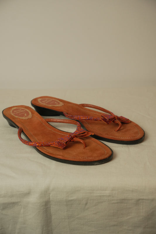 Rene Caovilla Orange Suede Flat Sandals