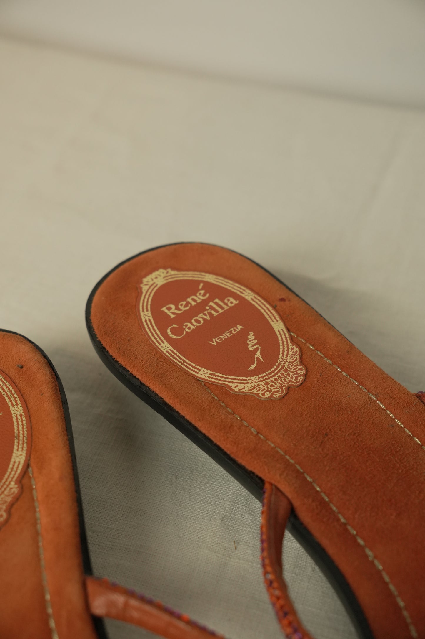 Rene Caovilla Orange Suede Flat Sandals