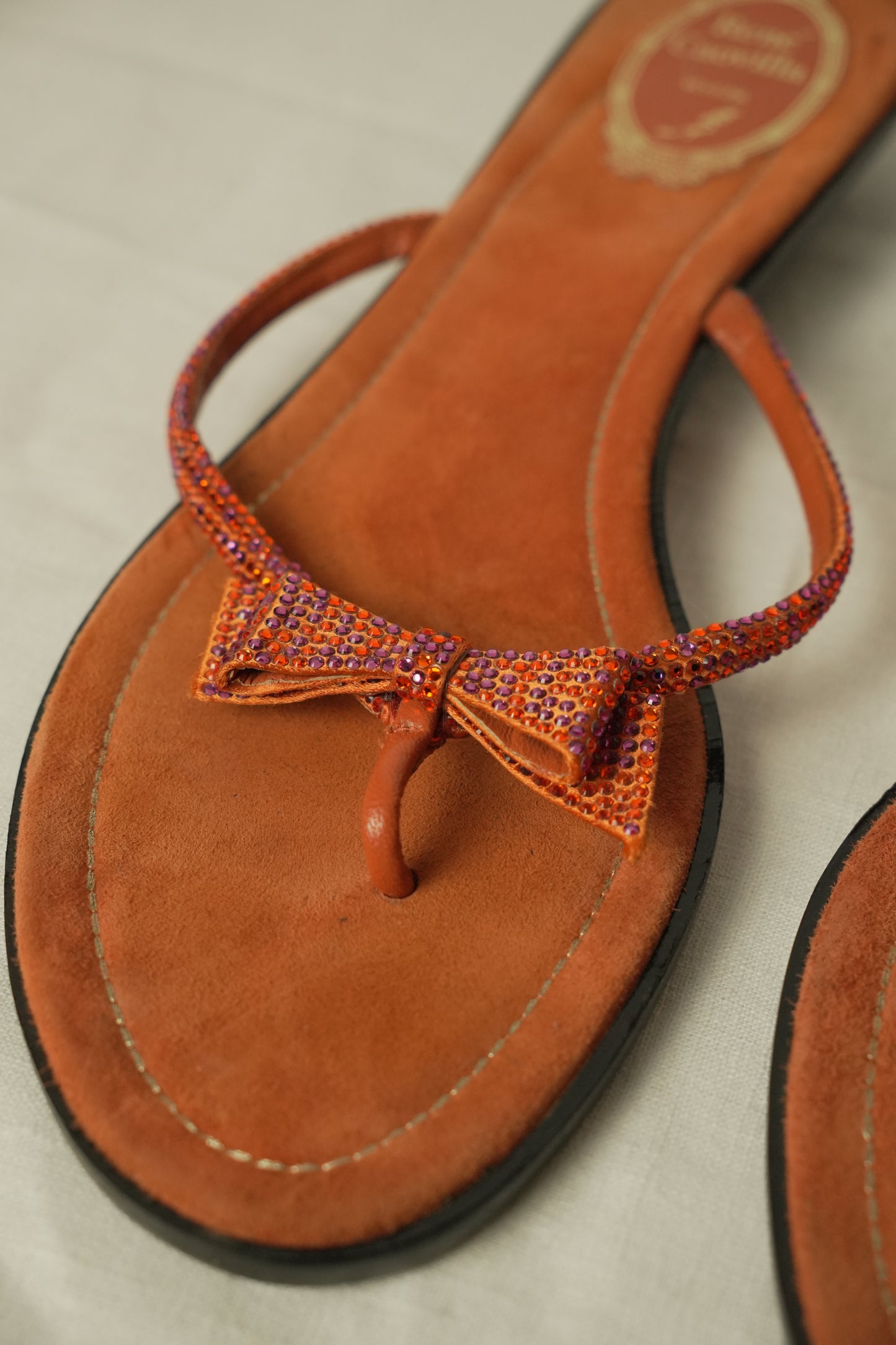 Rene Caovilla Orange Suede Flat Sandals