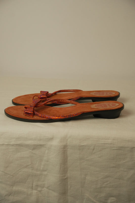 Rene Caovilla Orange Suede Flat Sandals