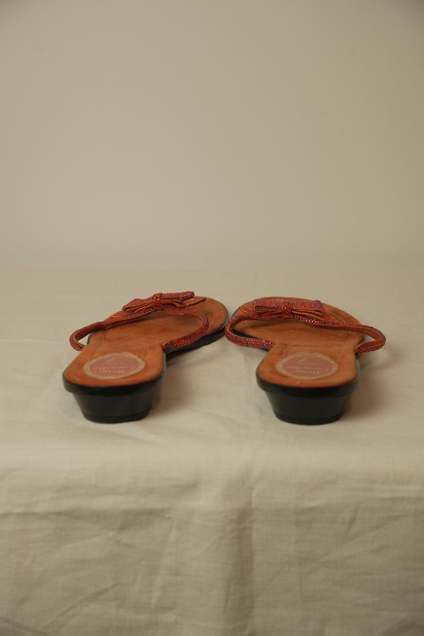 Rene Caovilla Orange Suede Flat Sandals