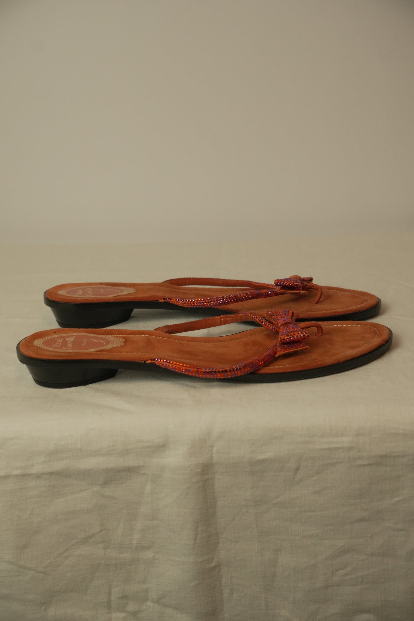 Rene Caovilla Orange Suede Flat Sandals