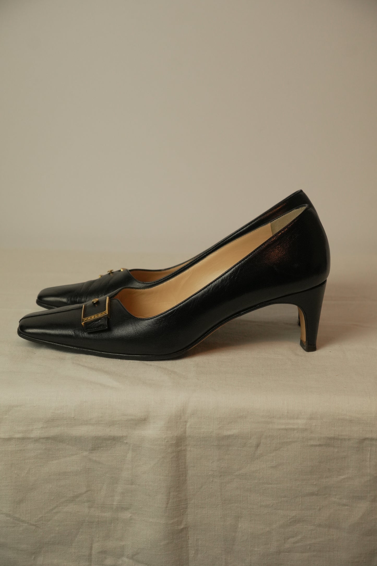 Chanel Black Square Toe Buckle Loafer Pumps Sz 37