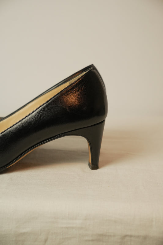 Chanel Black Square Toe Buckle Loafer Pumps Sz 37