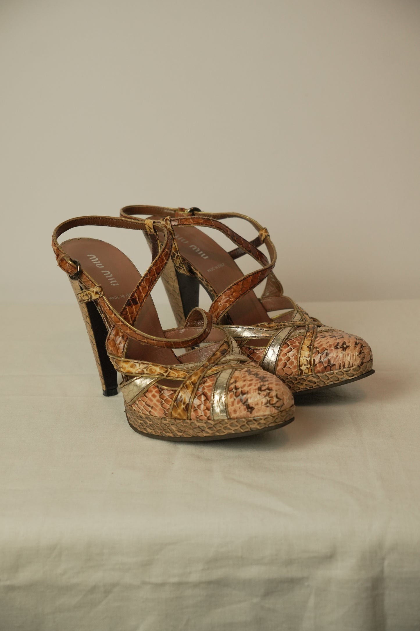 Miu Miu Snakeskin Platform Strappy Heels Sz 37.5