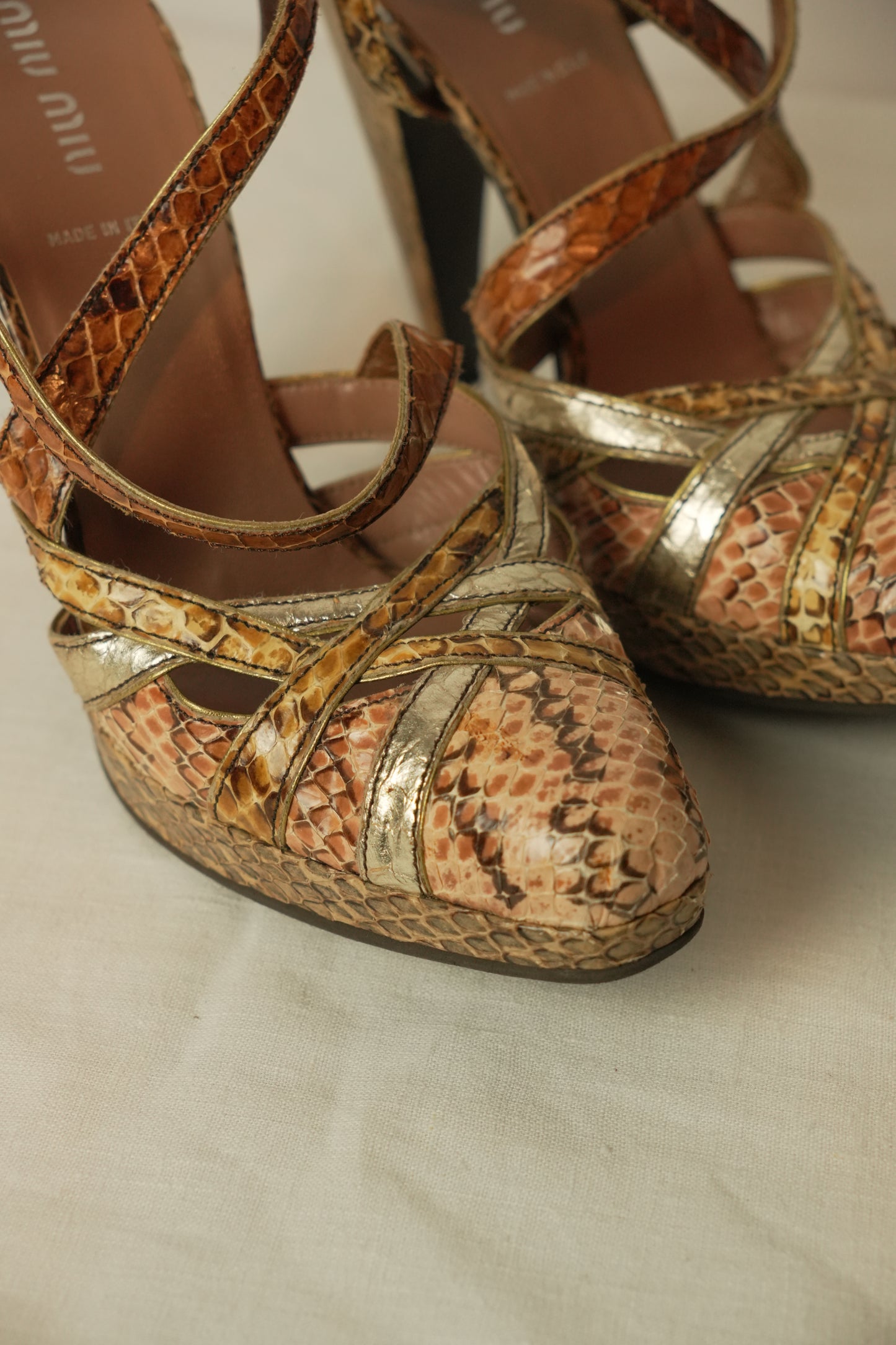 Miu Miu Snakeskin Platform Strappy Heels Sz 37.5
