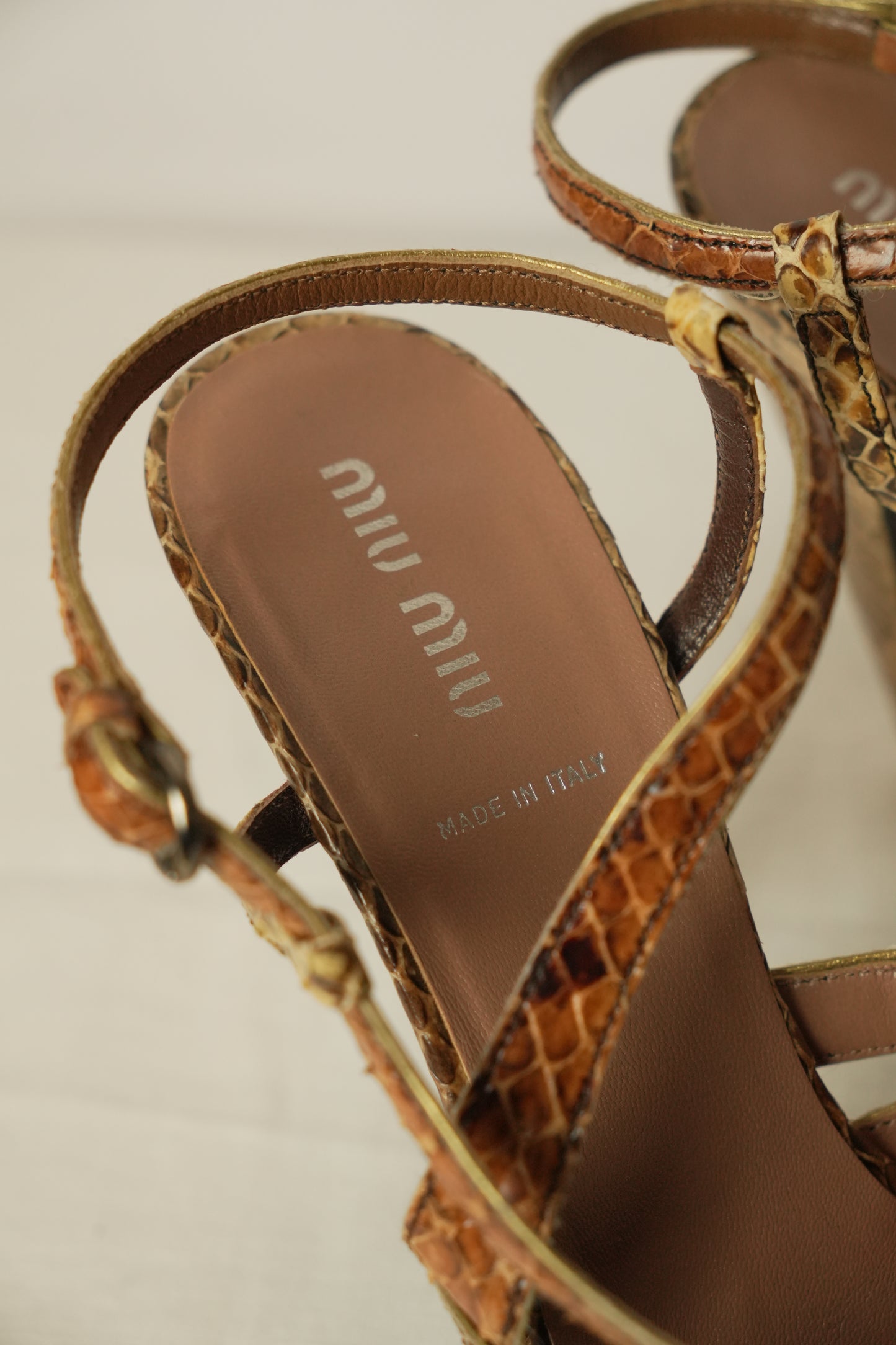 Miu Miu Snakeskin Platform Strappy Heels Sz 37.5