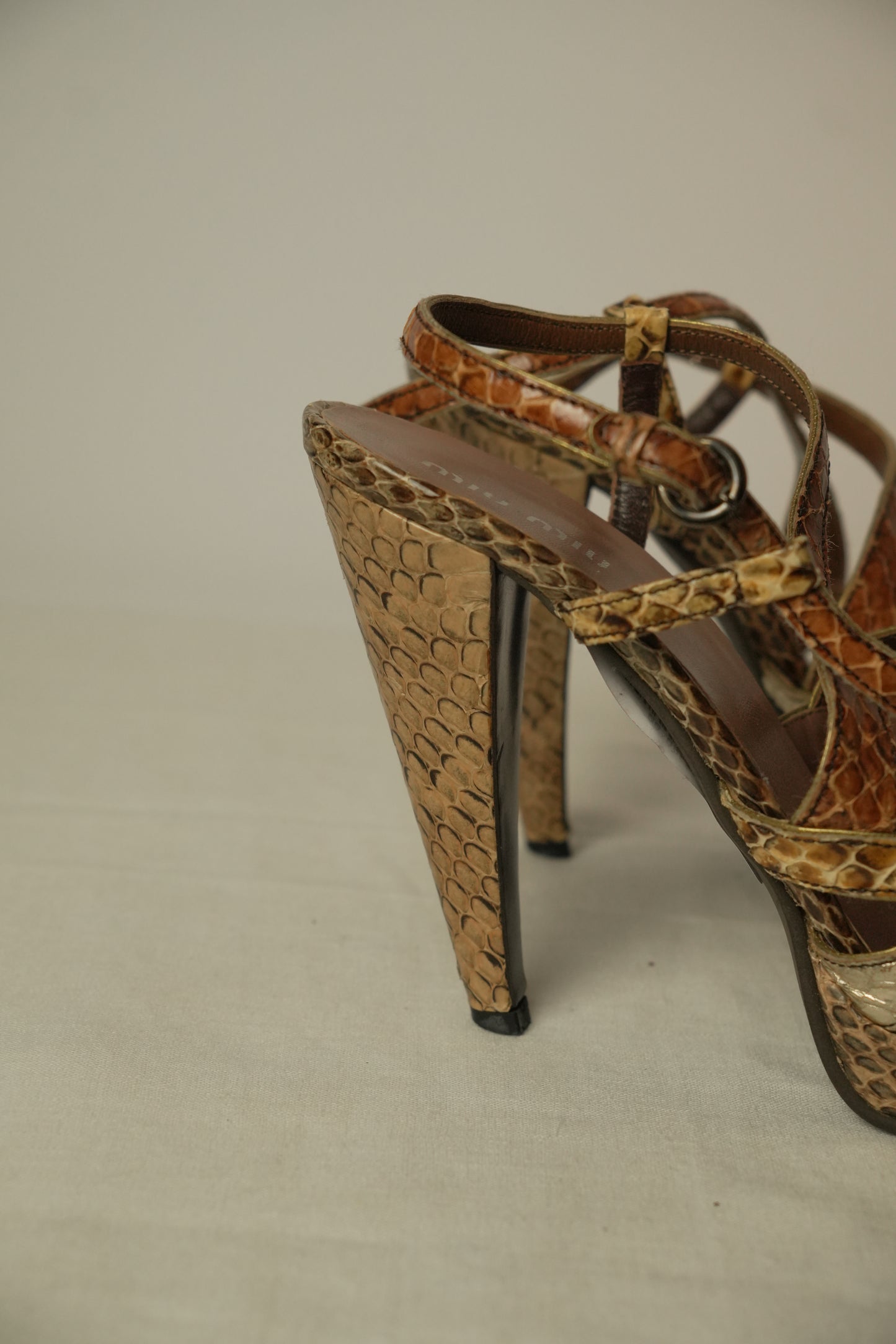 Miu Miu Snakeskin Platform Strappy Heels Sz 37.5