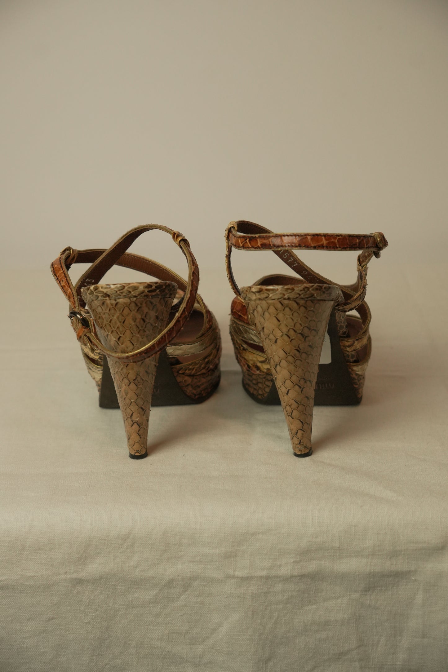 Miu Miu Snakeskin Platform Strappy Heels Sz 37.5