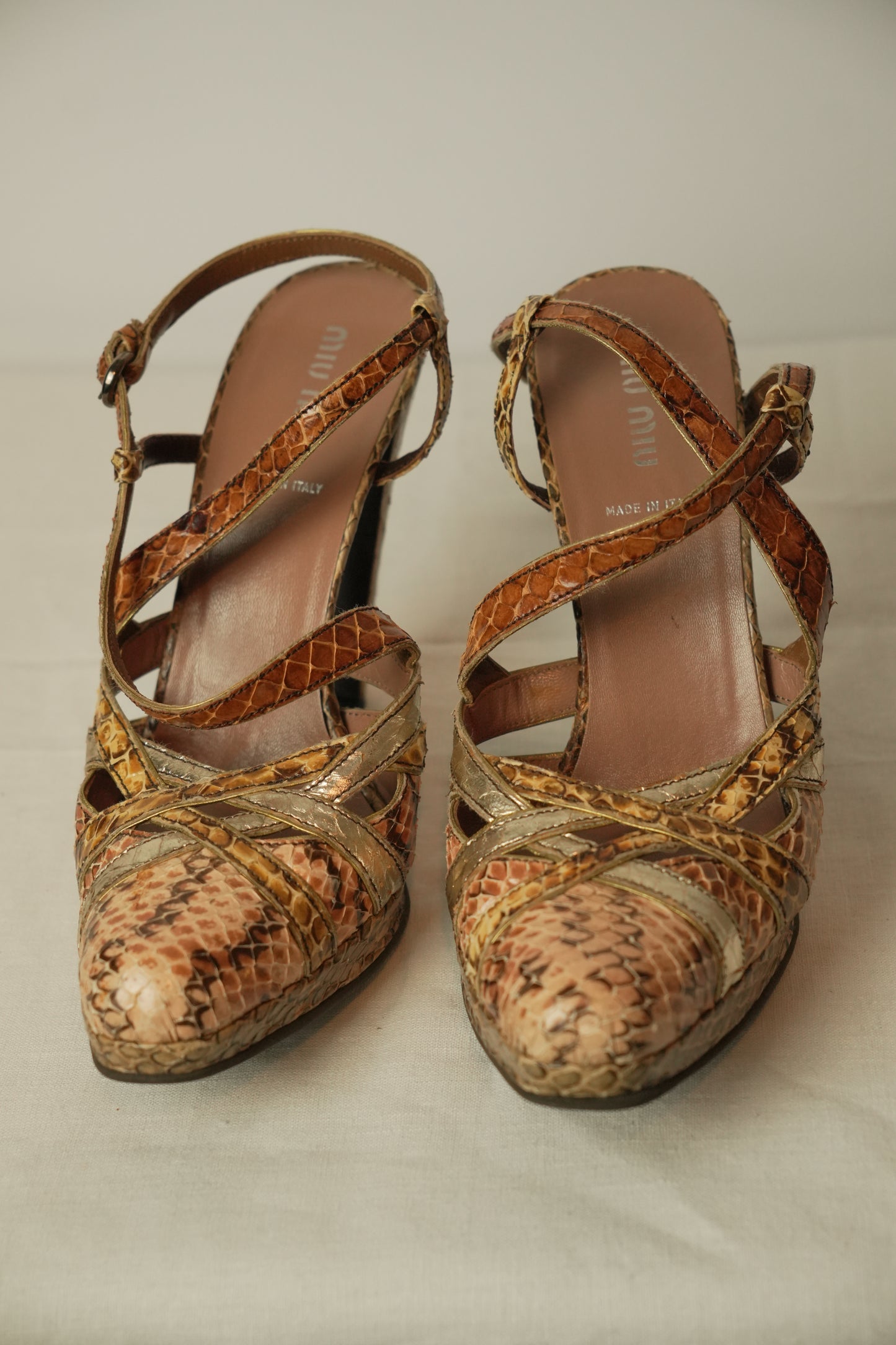 Miu Miu Snakeskin Platform Strappy Heels Sz 37.5