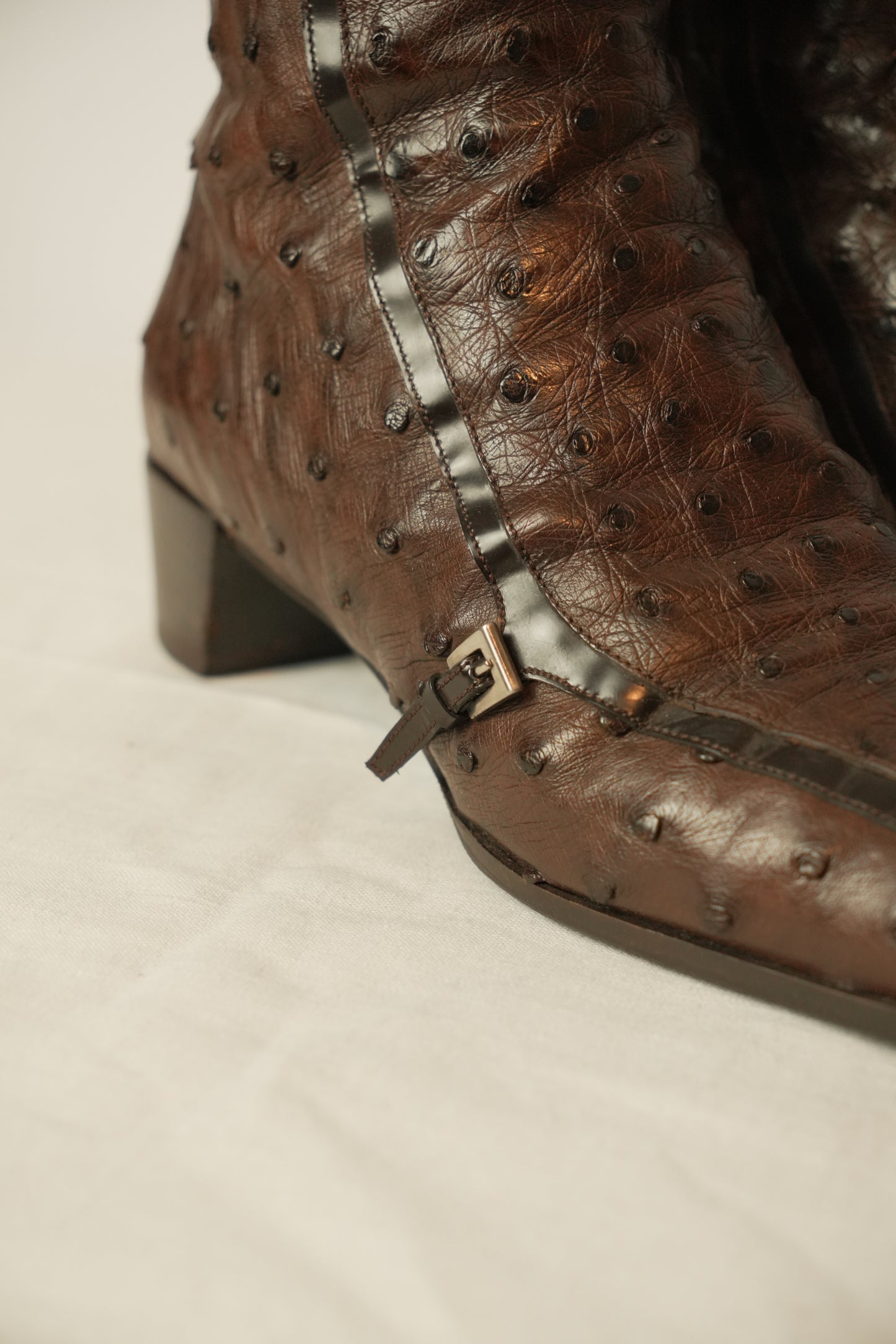 Prada Ostrich Brown Leather Boots Sz 8 SS2000