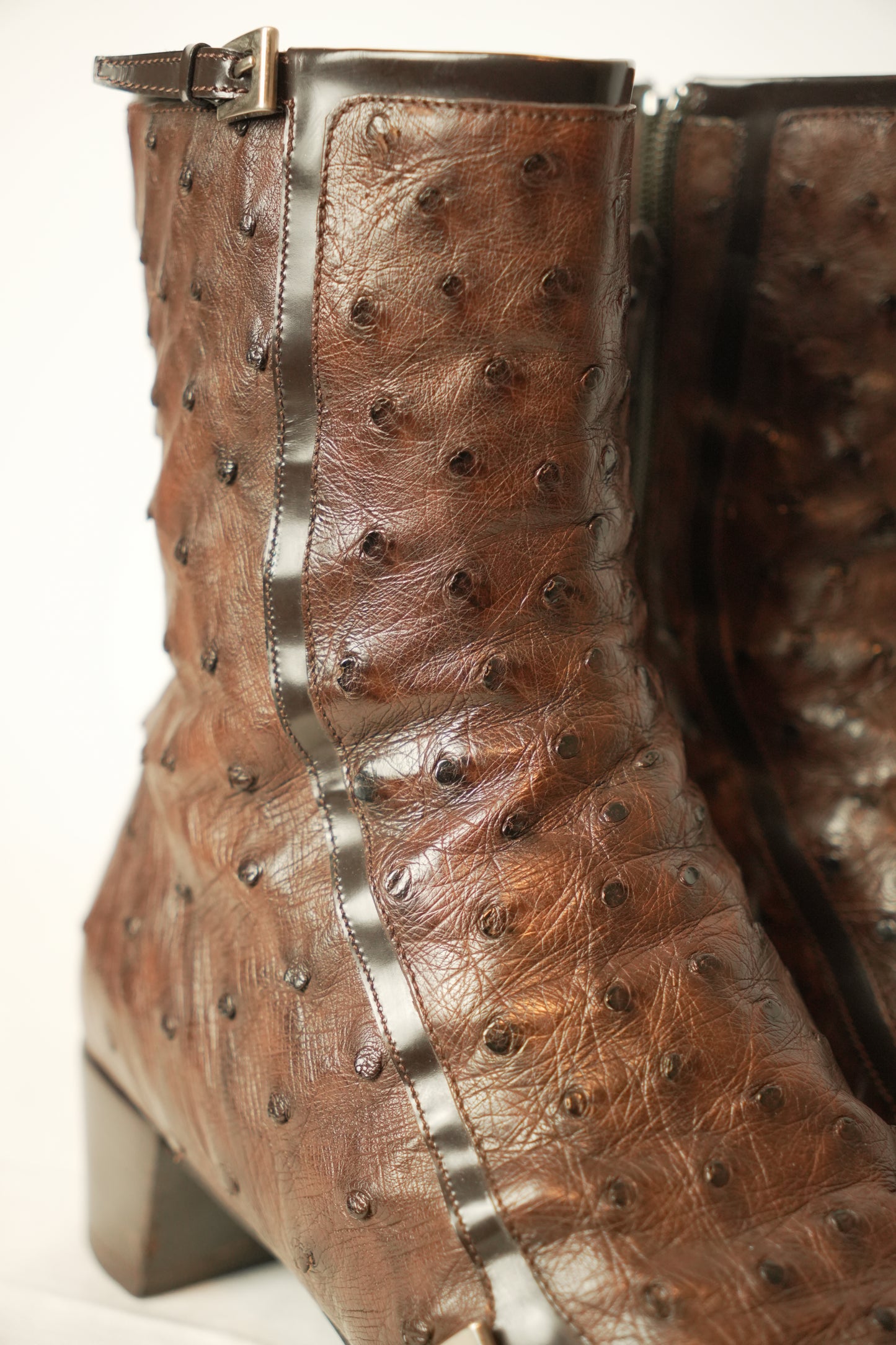 Prada Ostrich Brown Leather Boots Sz 8 SS2000