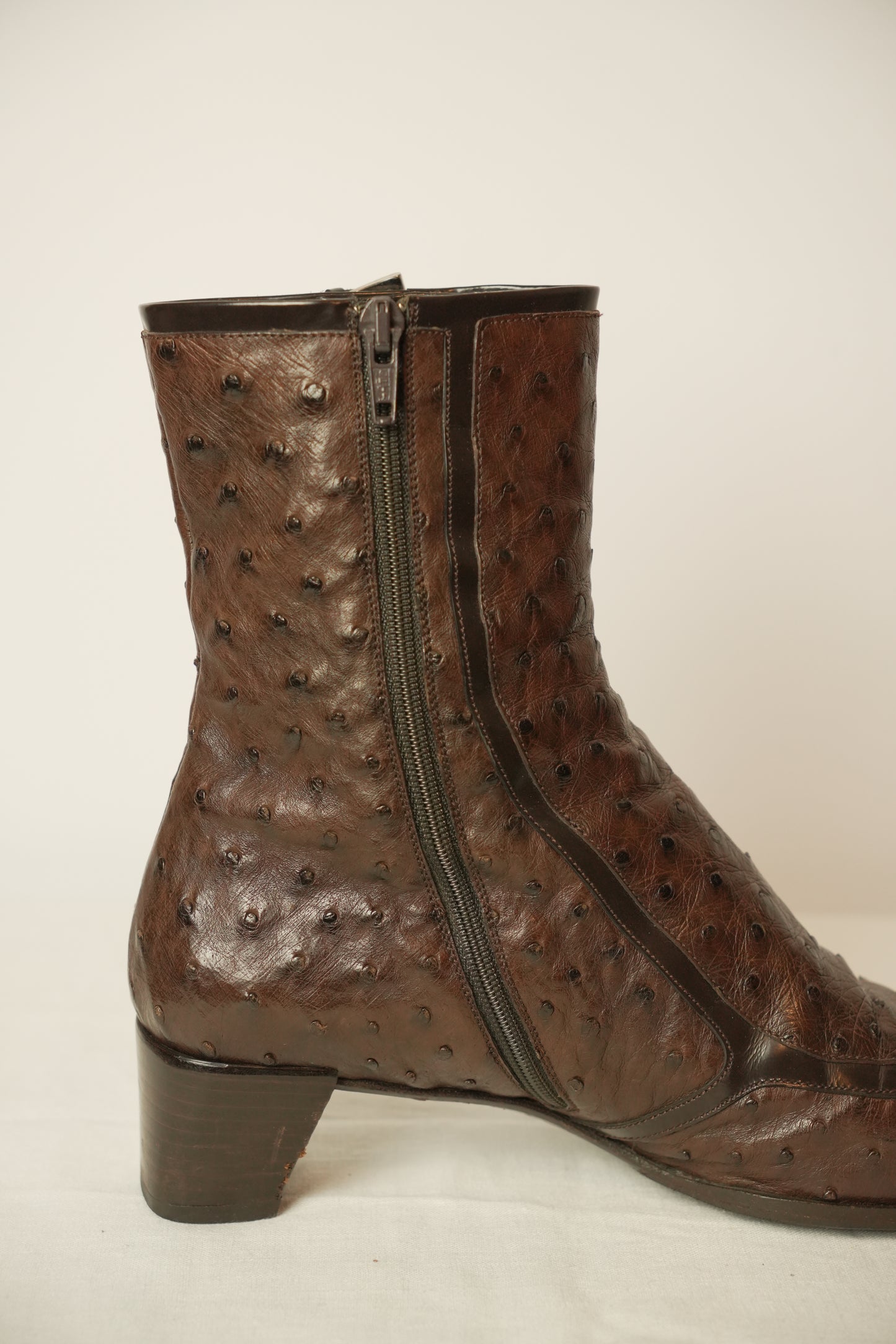 Prada Ostrich Brown Leather Boots Sz 8 SS2000