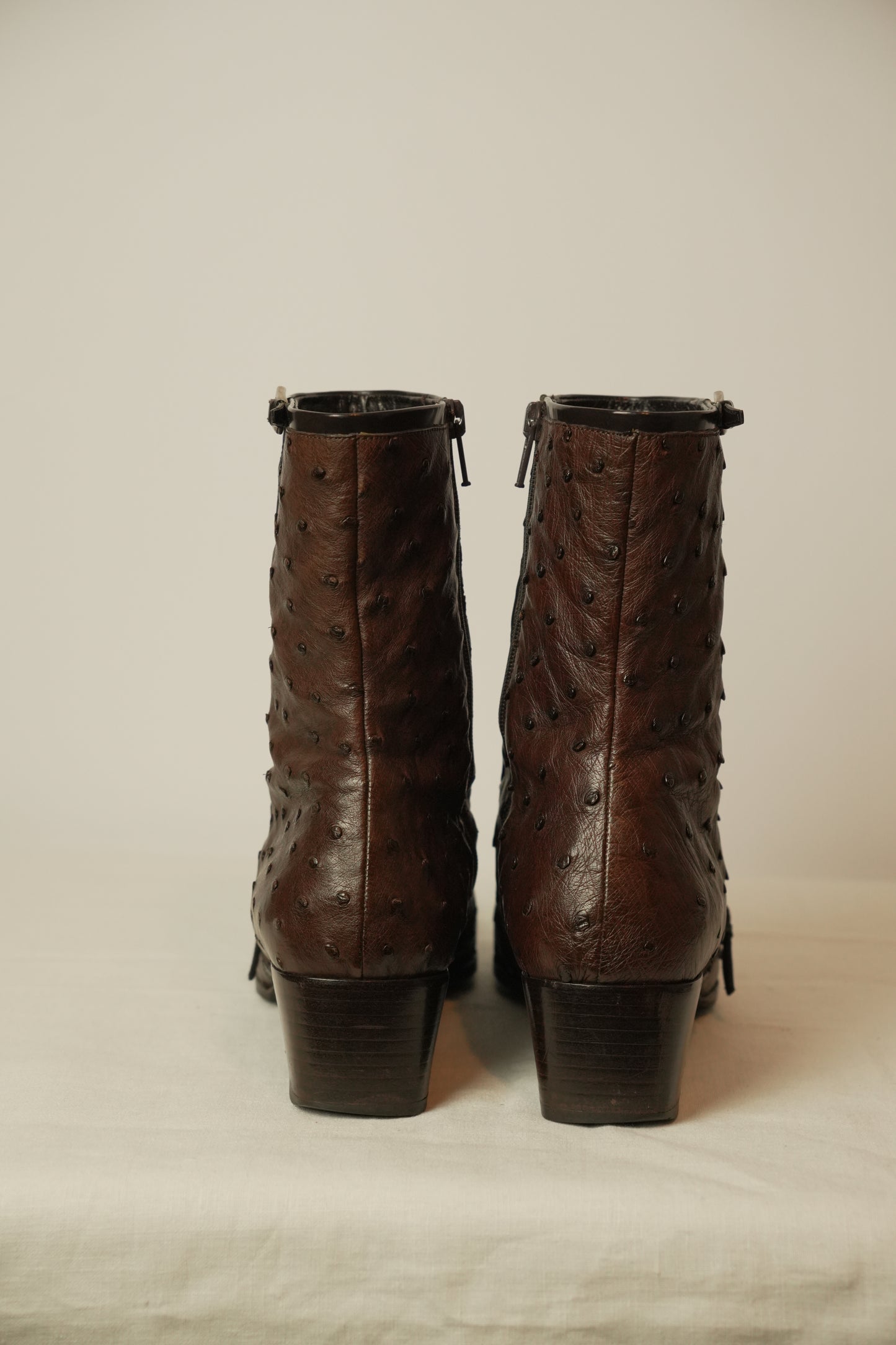 Prada Ostrich Brown Leather Boots Sz 8 SS2000