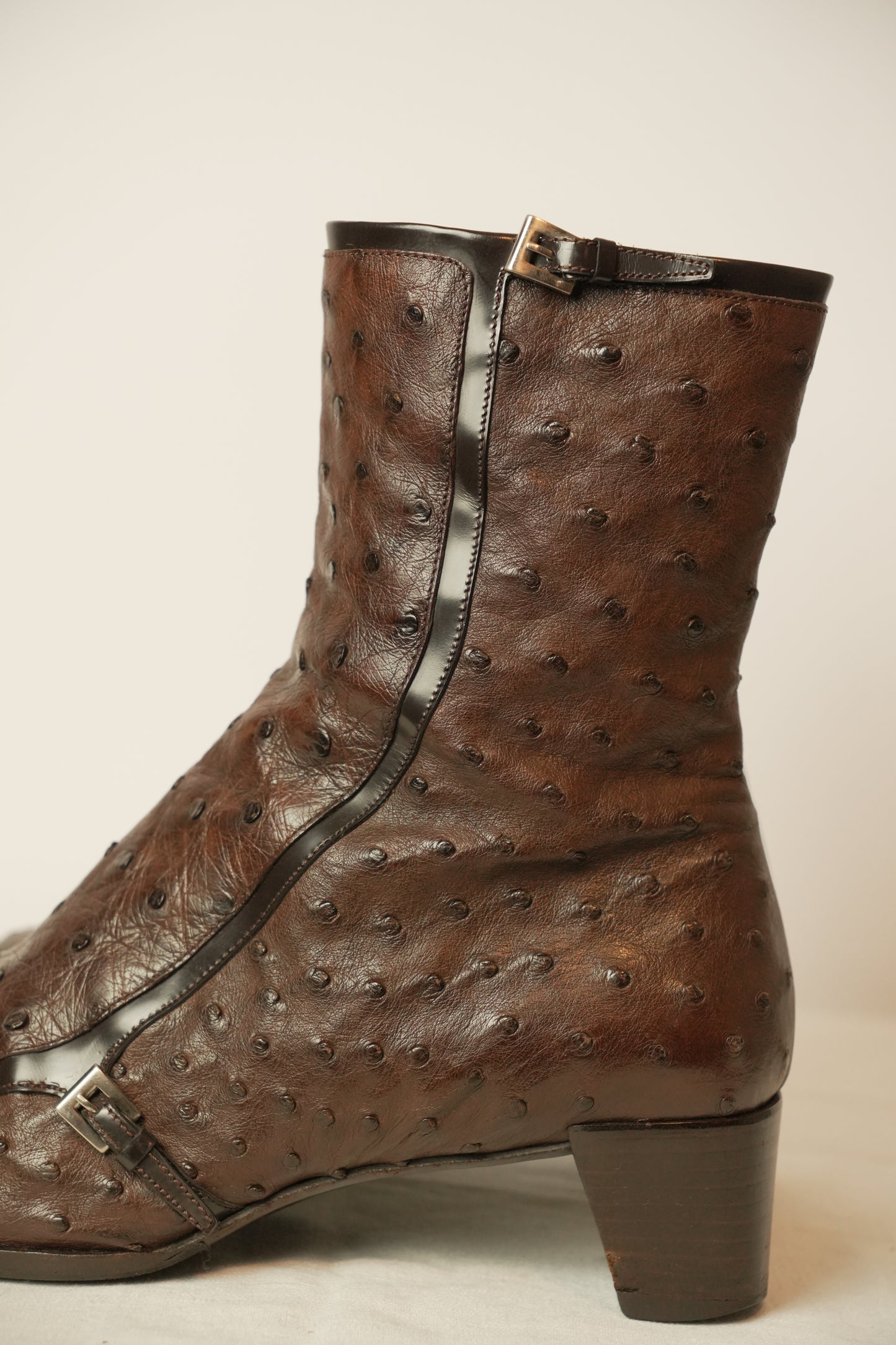 Prada Ostrich Brown Leather Boots Sz 8 SS2000