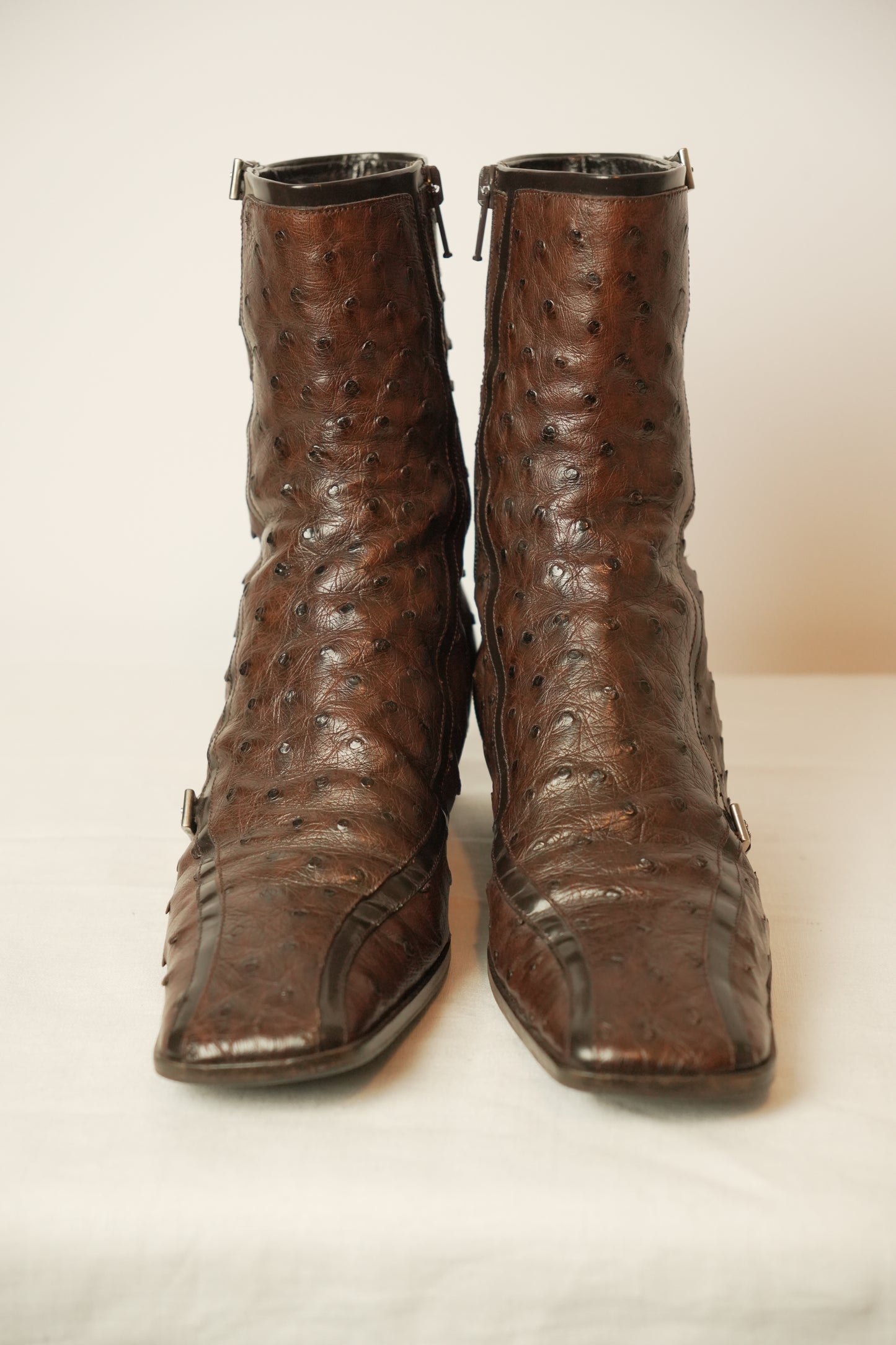 Prada Ostrich Brown Leather Boots Sz 8 SS2000