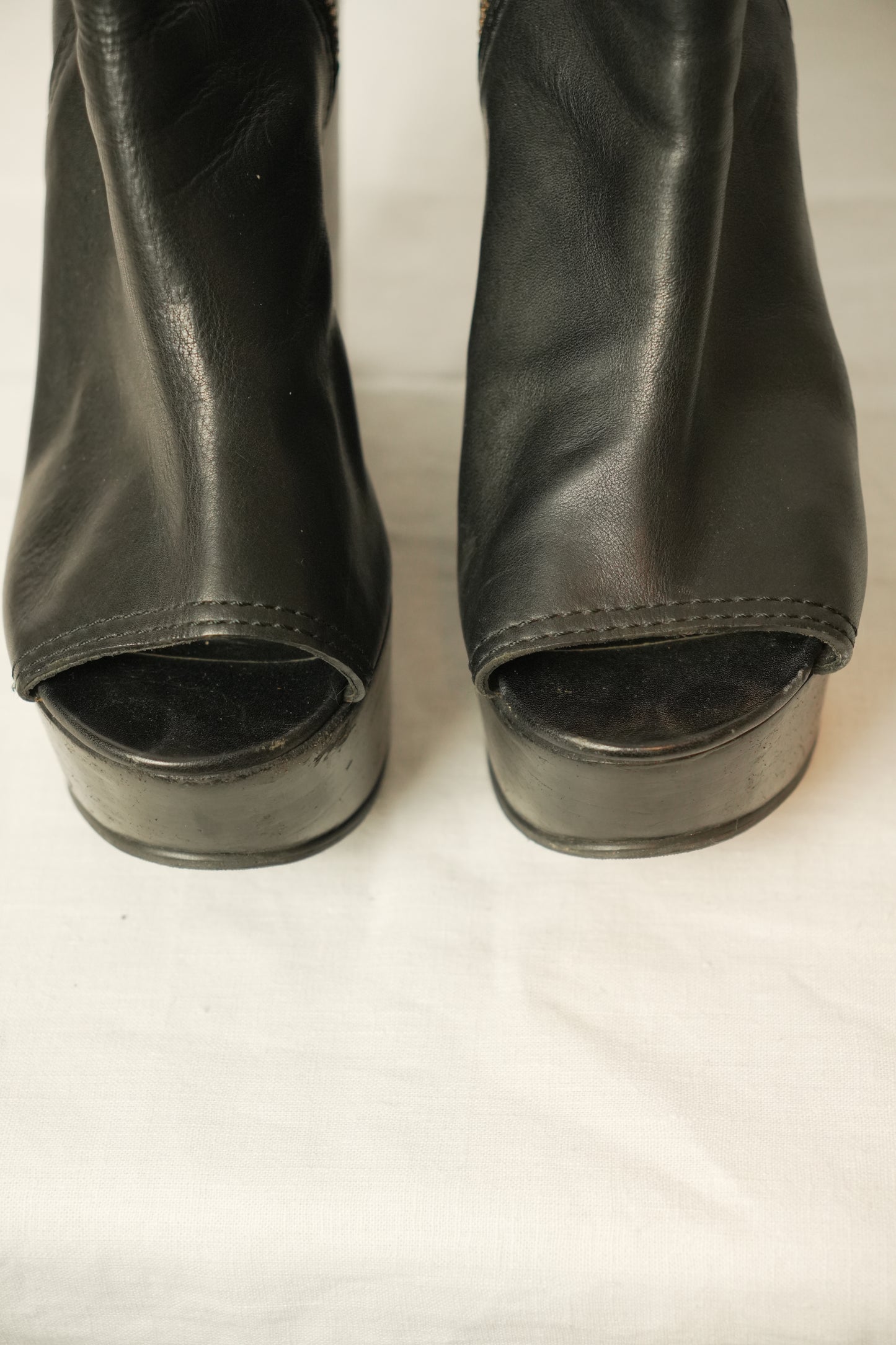 Burberry Peeptoe Leather Platform Wedges Sz 38