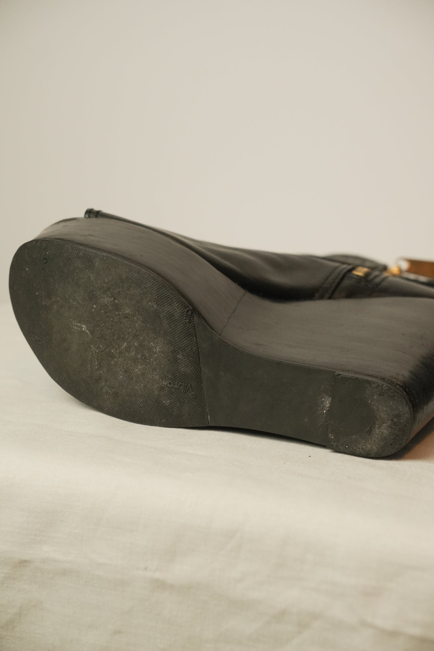 Burberry Peeptoe Leather Platform Wedges Sz 38