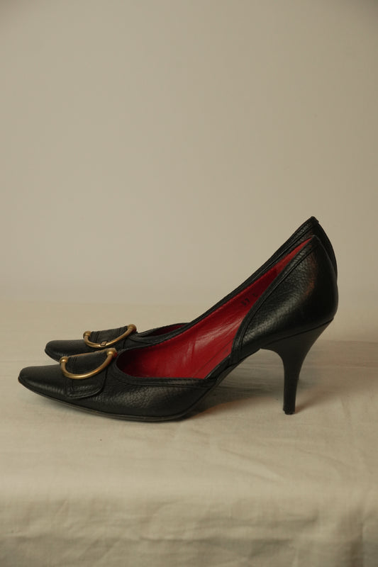 Celine Leather Gold Buckle Pumps Sz37